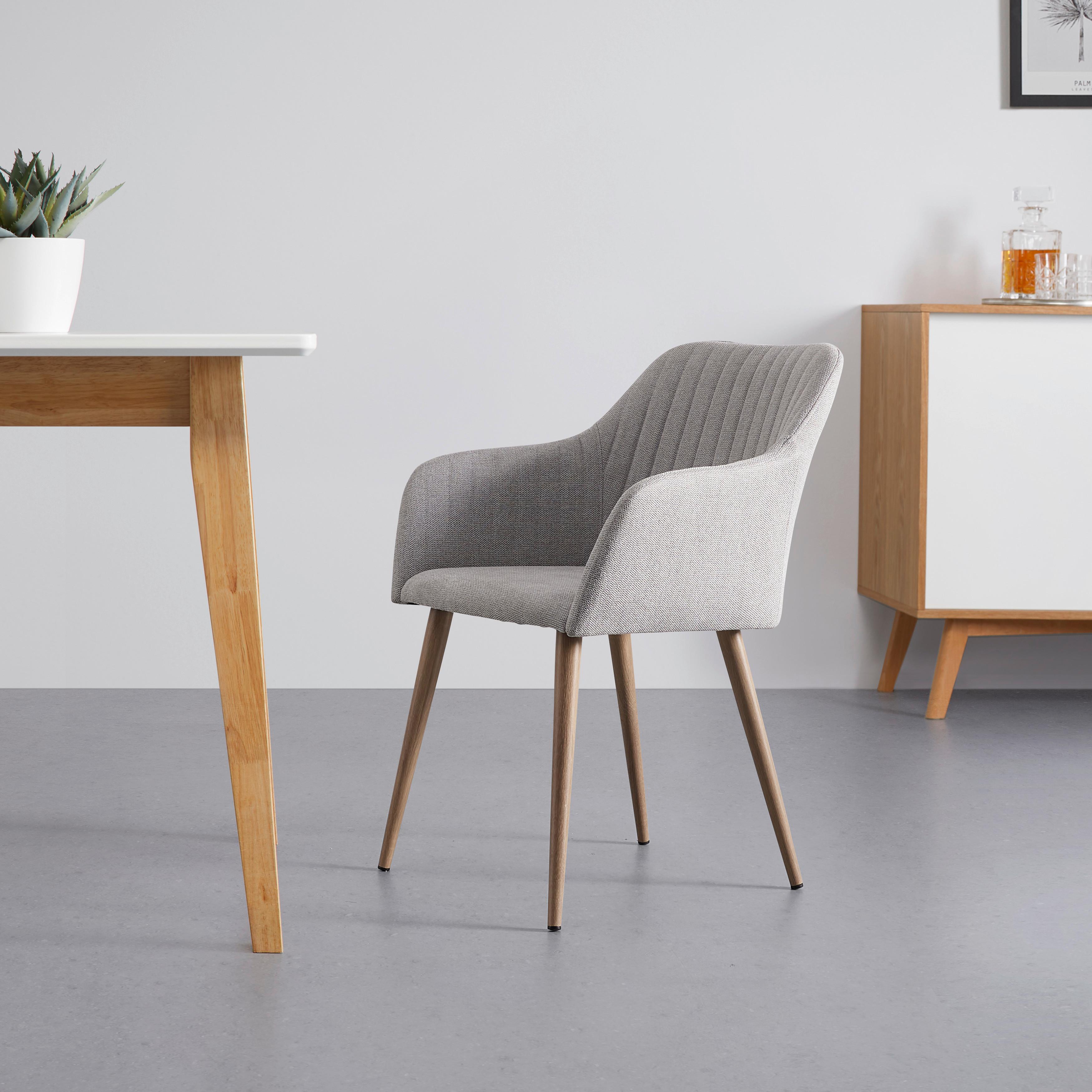 Armlehnstuhl Nicola Hellgrau Webstoff Gepolstert - Hellgrau/Naturfarben, MODERN, Holz/Textil (58/82,5/62cm) - Bessagi Home