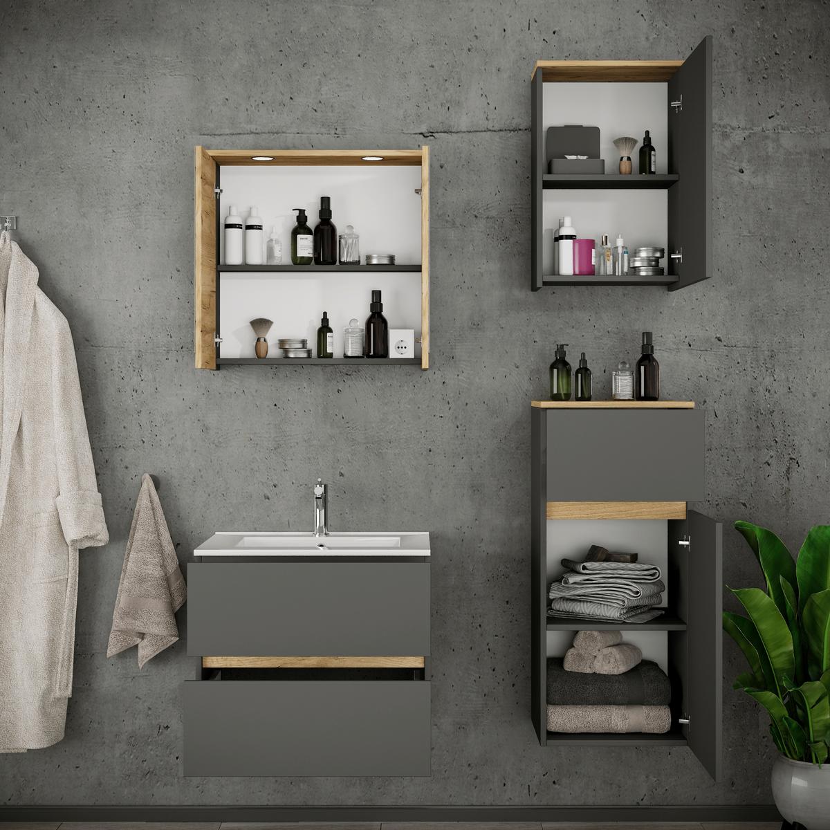 Badezimmer Cosila - Honigeiche/Weiss, Trend, Keramik/Holzwerkstoff (101cm) - MID.YOU