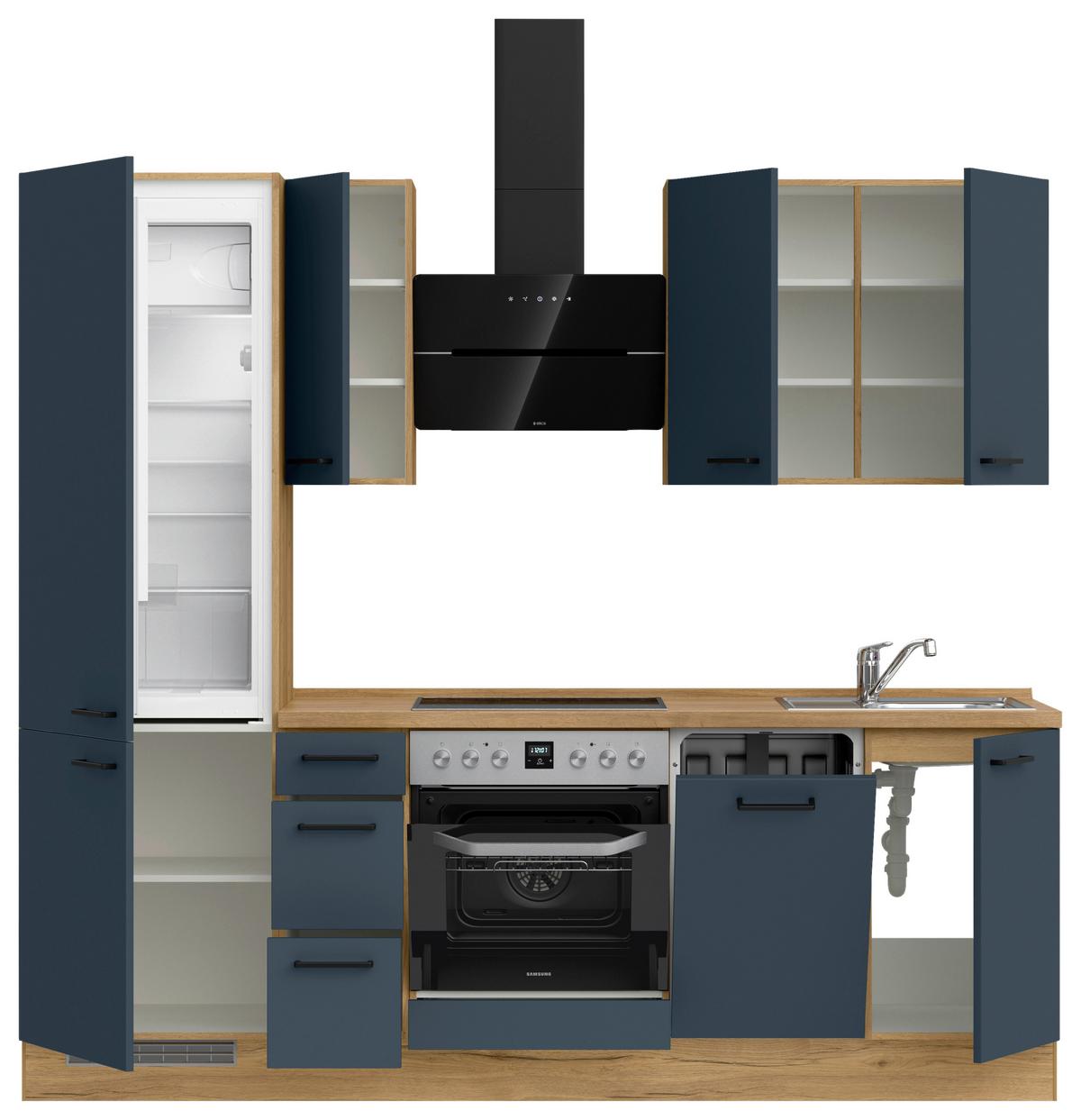 Küchenblock Easytouch High m. Geräten Dunkelblau - Eichefarben/Schwarz, MODERN, Holzwerkstoff/Metall (240cm) - Nobilia