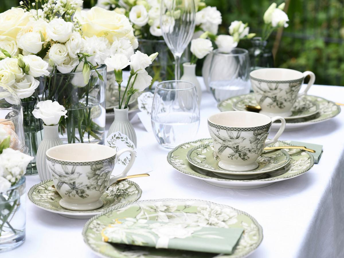 Serviciu De Cafea Adelaide 12/1 - alb/verde, Basics, ceramică - Creatable