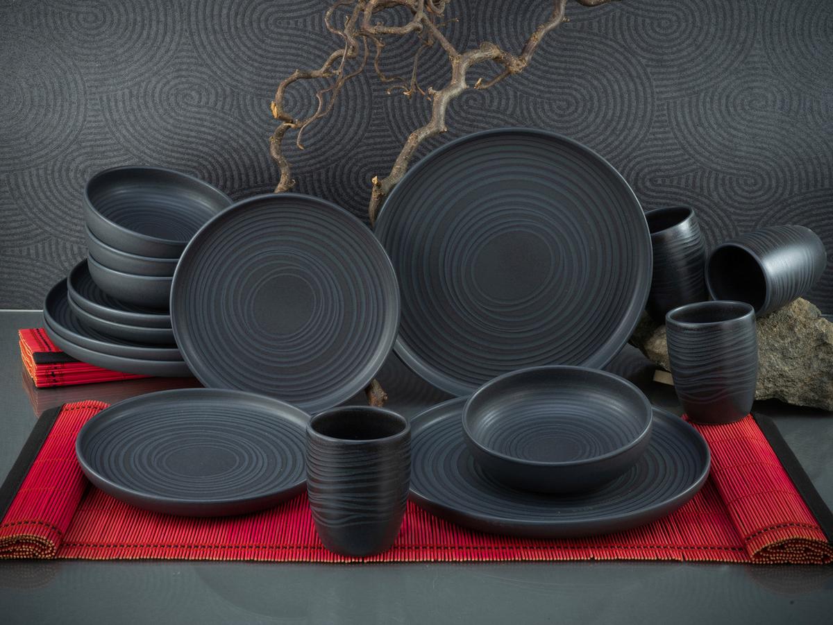 Kombiservice Uno Lava Stone in Schwarz 16-teilig - Anthrazit, MODERN, Keramik (40,5/37/49,5cm) - Creatable
