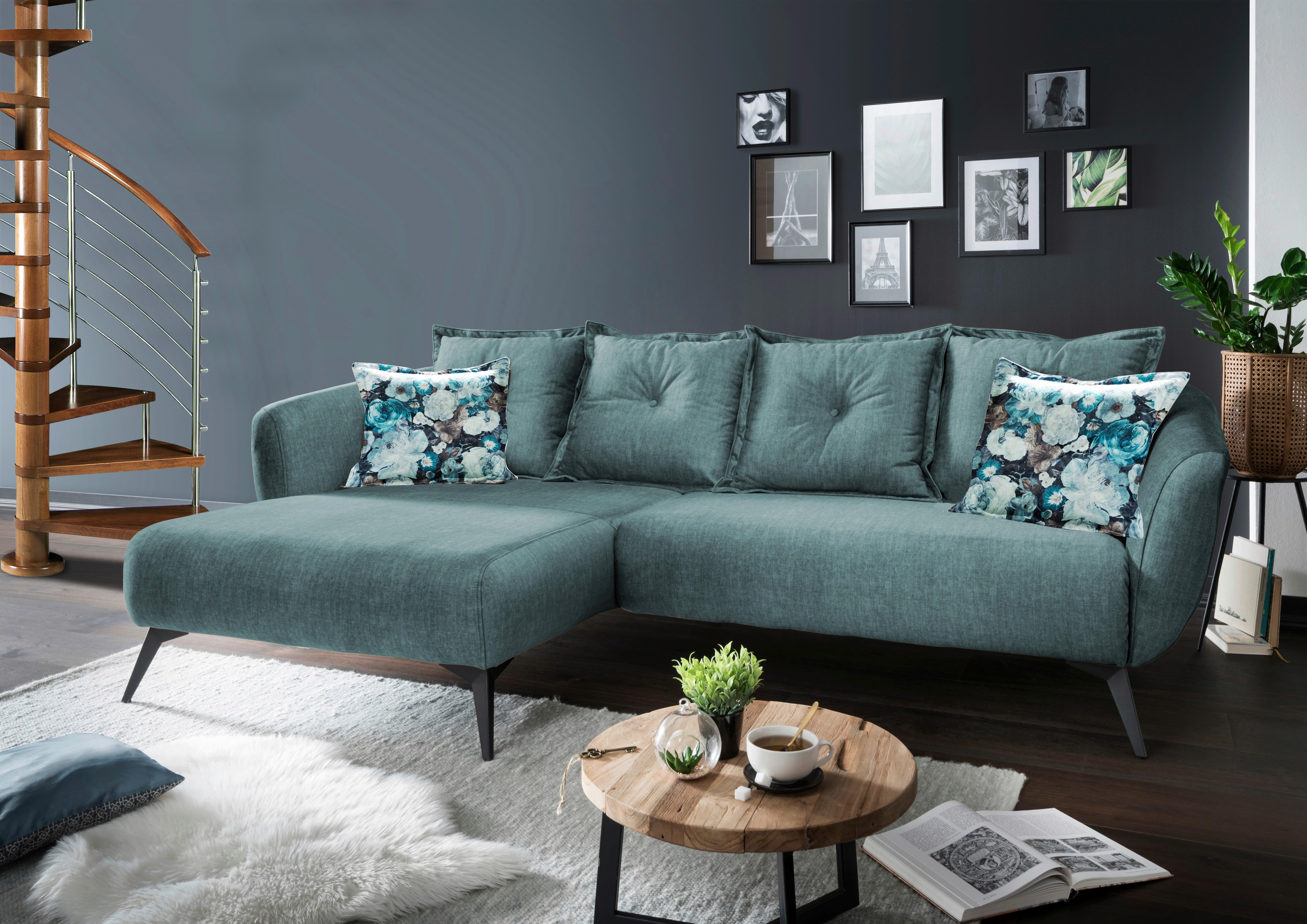 Wohnlandschaft Baggio Blau Velours - Blau/Multicolor, MODERN, Holz/Textil (162/277cm) - Livetastic