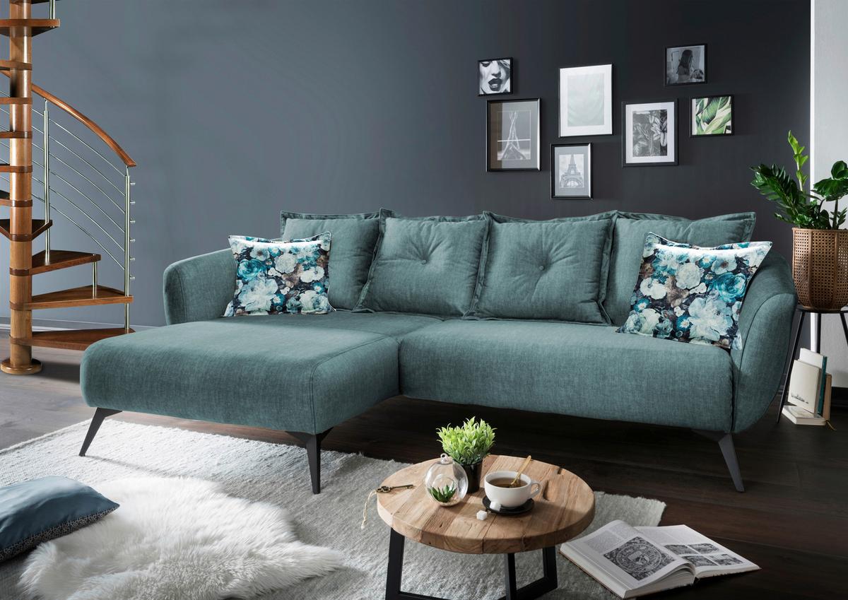 Wohnlandschaft Baggio Blau Velours - Blau/Multicolor, MODERN, Holz/Textil (162/277cm) - Livetastic