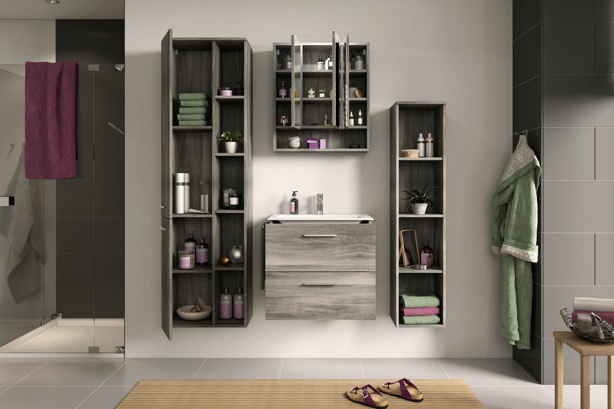 Badezimmerregal York ca. 30x136x31 cm Rauchsilber - MODERN, Holzwerkstoff (30/136/31cm) - MID.YOU