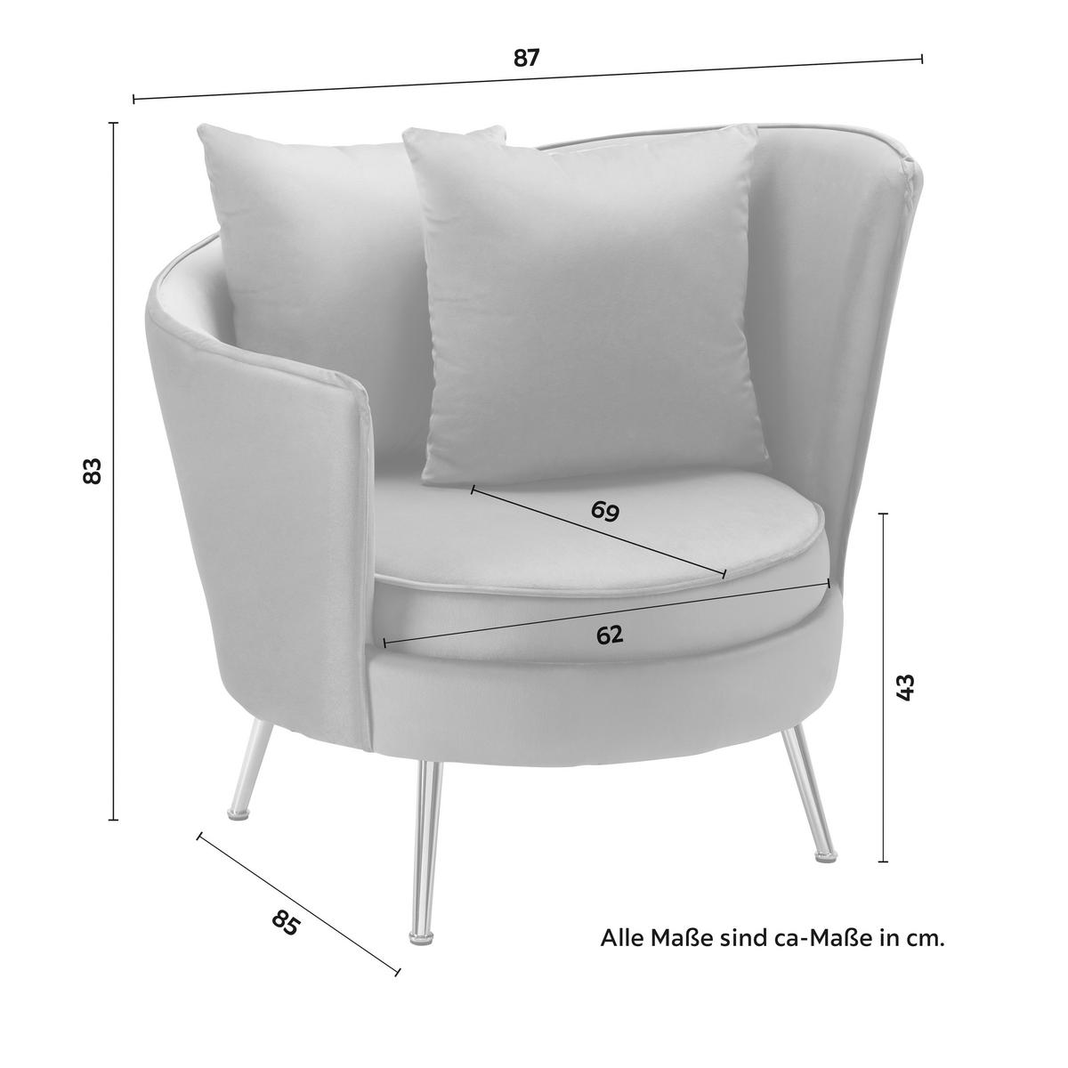 Relaxsessel Cherie Dunkelgrau Samt - Chromfarben/Dunkelgrau, MODERN, Textil/Metall (87/83/85cm) - Bessagi Home