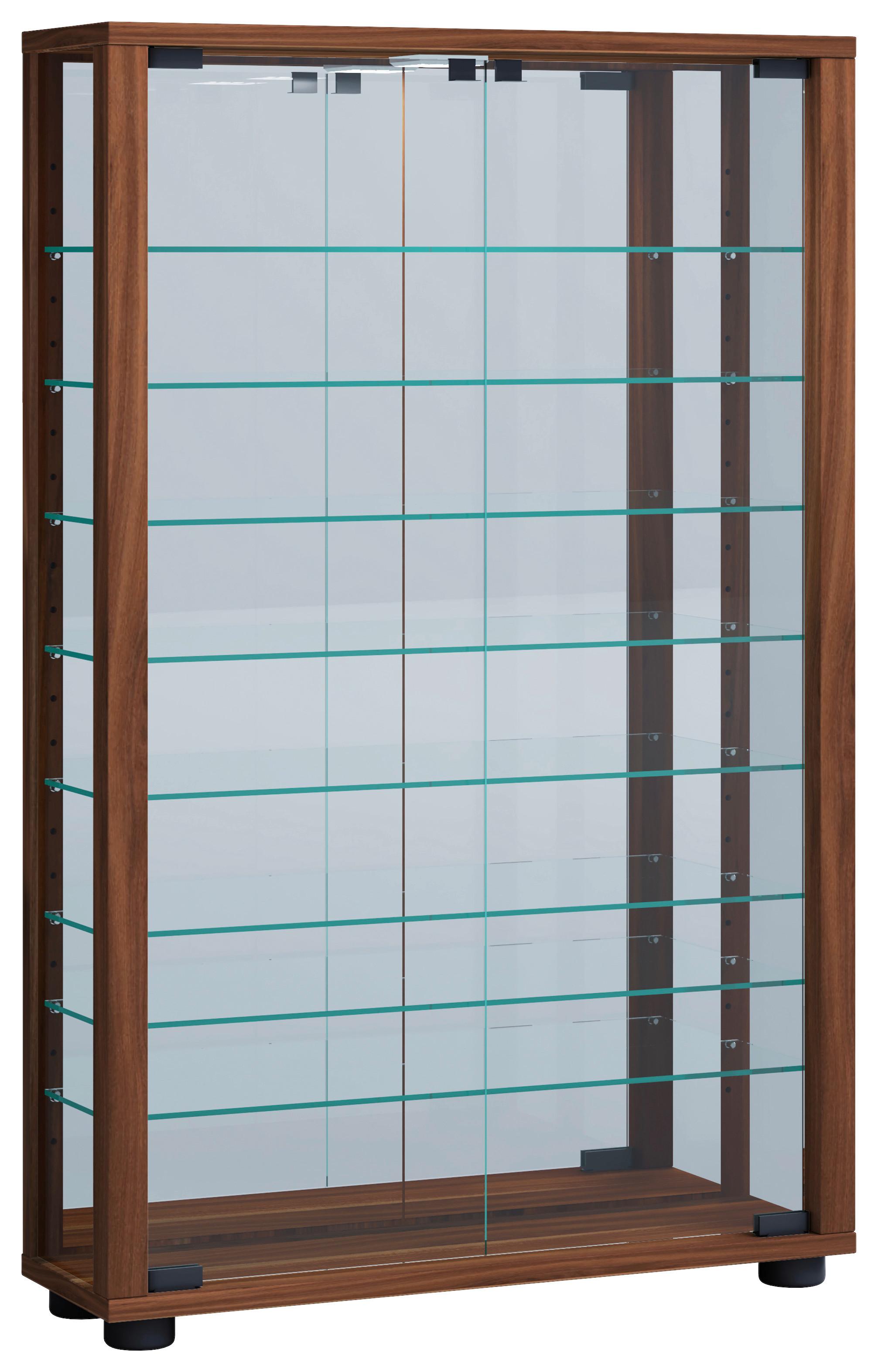 Vitrina Lumo, Osvetlitev, Oreh - črna/barve oreha, Moderno, umetna masa/steklo (59/91,3/18cm) - MID.YOU