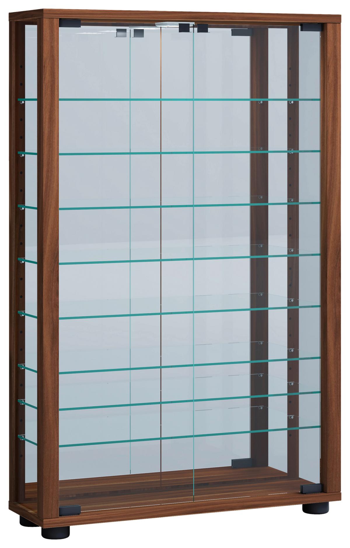 Vitrina Lumo, Osvetlitev, Oreh - črna/barve oreha, Moderno, umetna masa/steklo (59/91,3/18cm) - MID.YOU