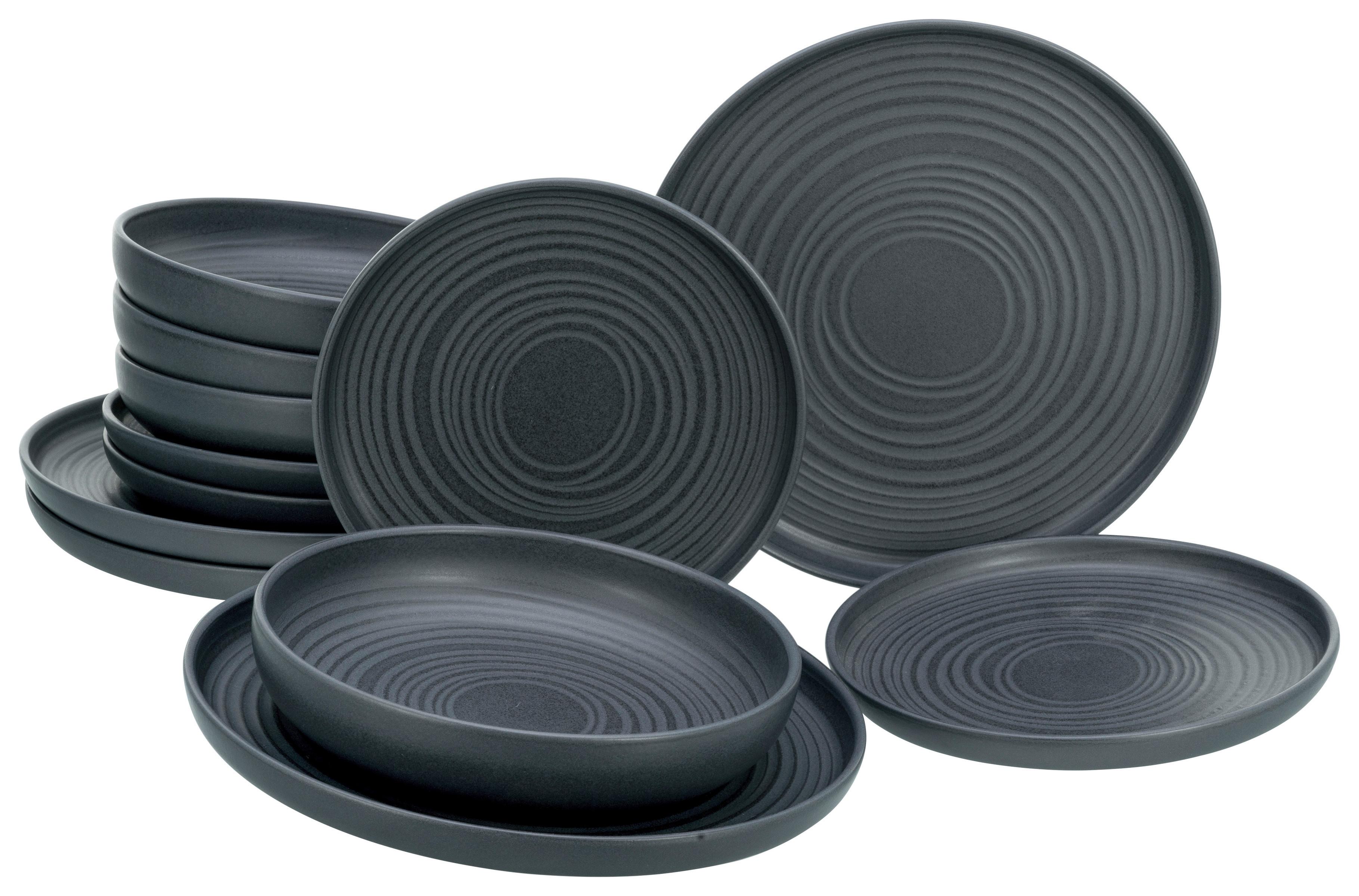 Tafelservice Uno Lava Stone in Schwarz 12-teilig - Schwarz, MODERN, Keramik (43/40/37,5cm) - Creatable