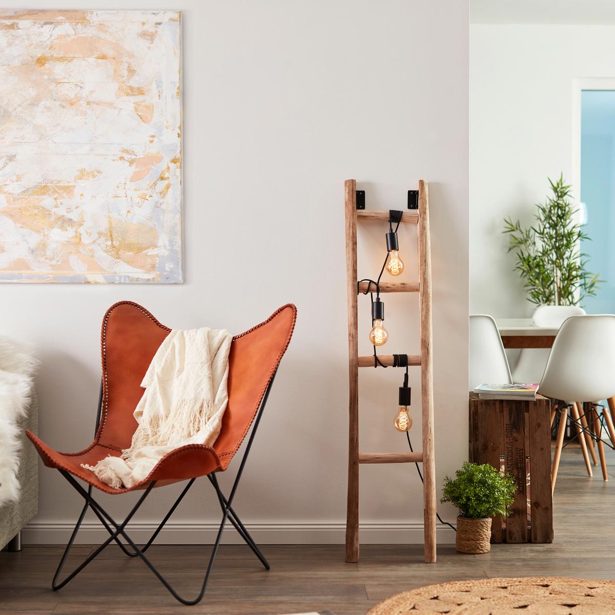 Stehleuchte Ladder Braun/Schwarz max. 14 Watt - Schwarz/Braun, LIFESTYLE, Holz/Metall (32/157,5/32cm) - Brilliant