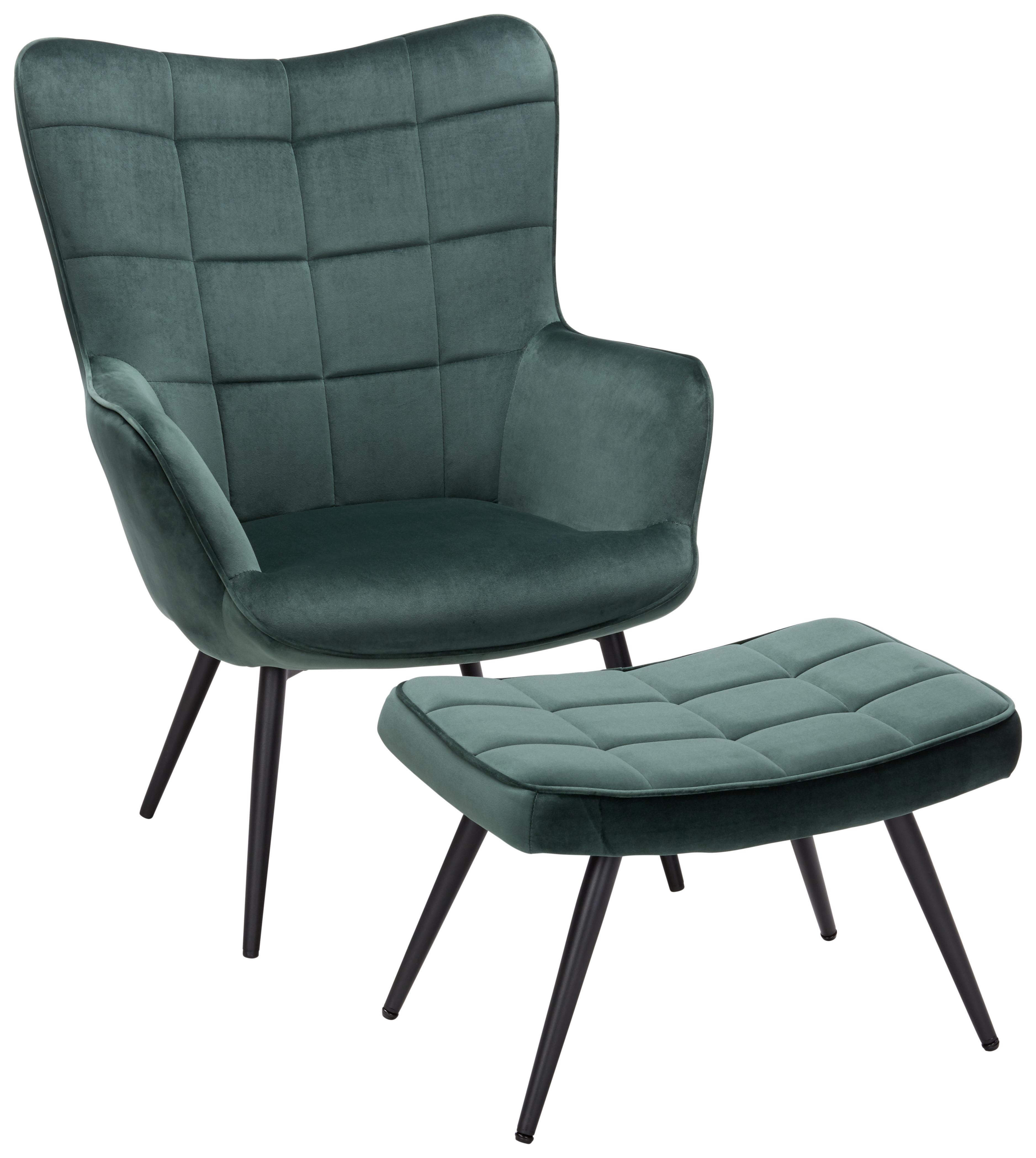 Relaxsessel aus Samt in Grün - Schwarz/Grün, Modern, Textil/Metall (72/98/80cm) - Modern Living