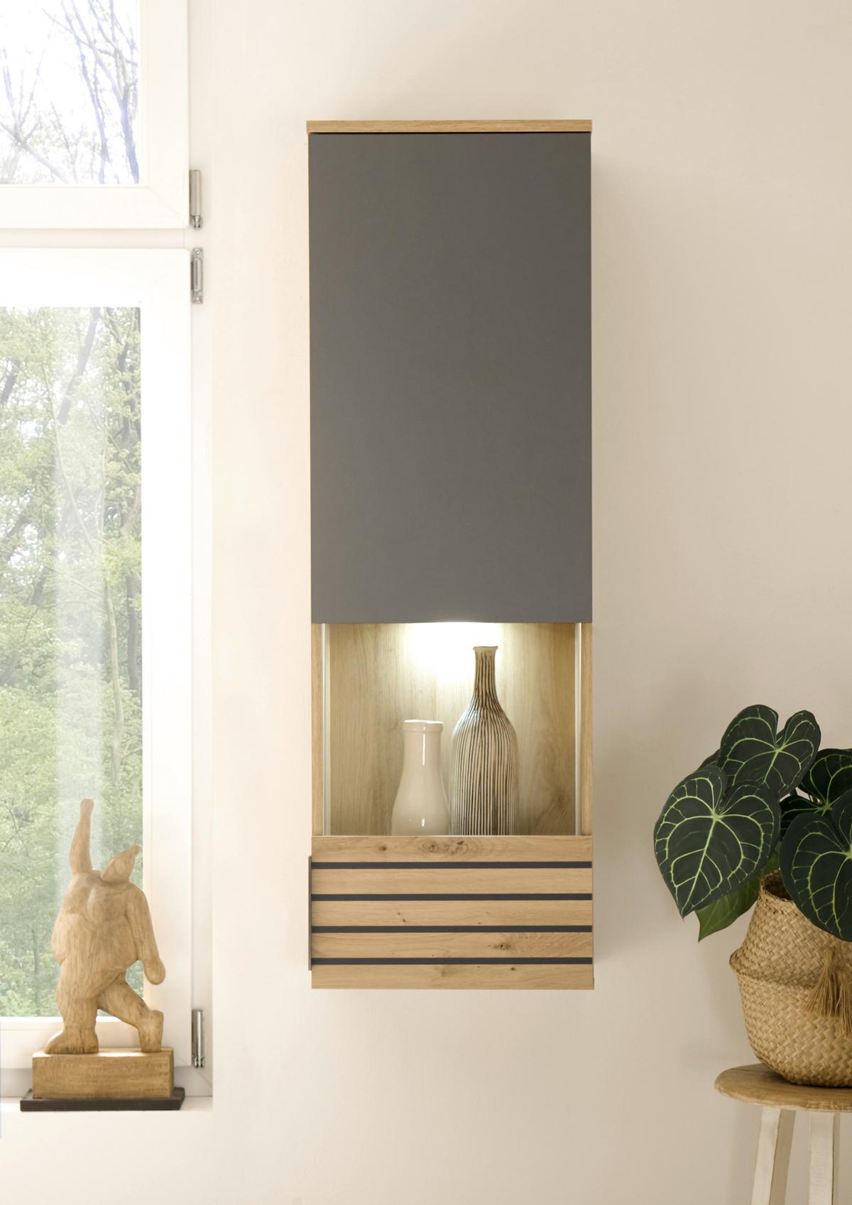 WITRYNA WISZĄCA BZ 5110 - szary/dąb artisan, Design, materiał drewnopochodny/tworzywo sztuczne (40/122/30cm) - MID.YOU