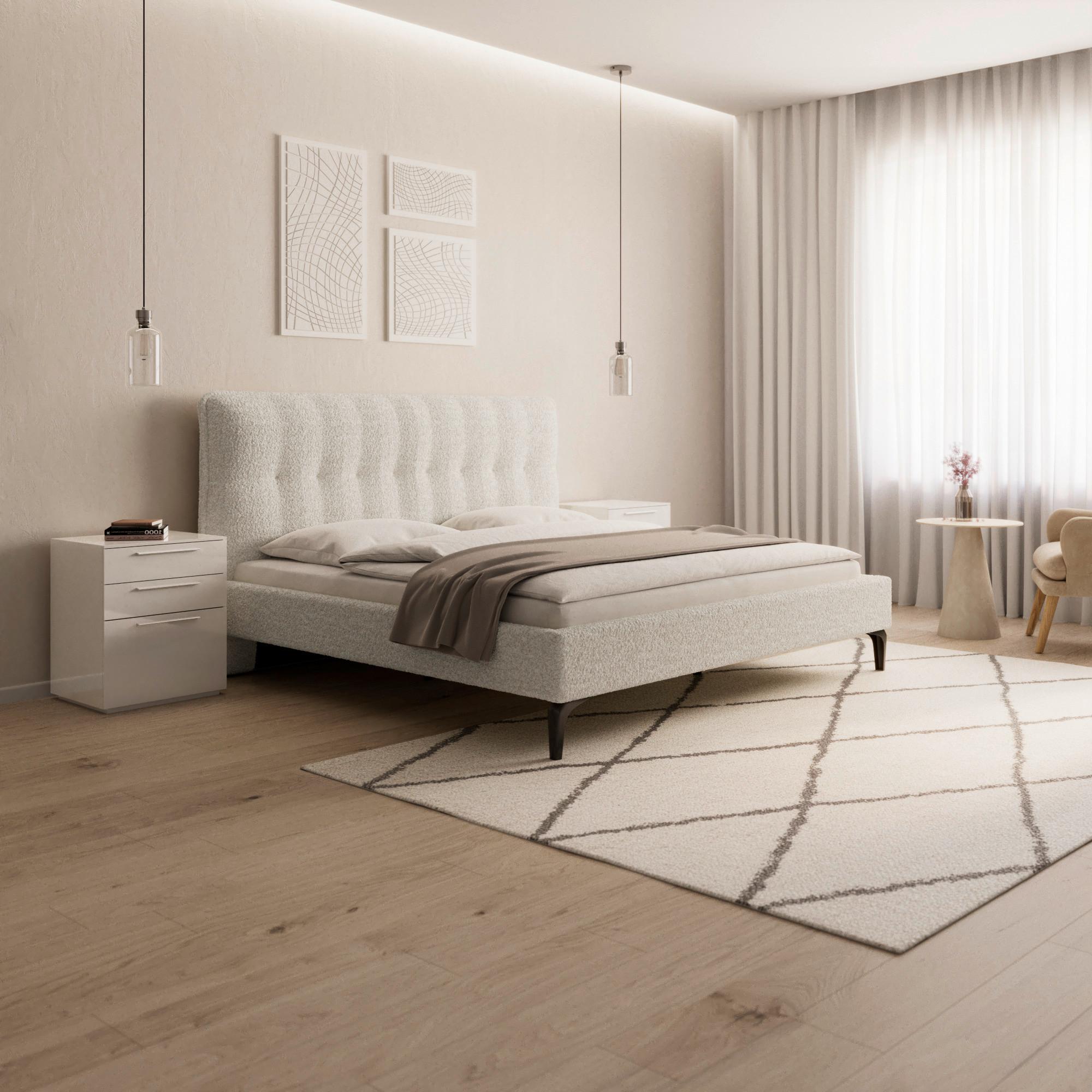 Pat tapițat crem Clea cca 180X200 crem - ivoar/maro deschis, Modern, lemn/metal (180/200cm) - Bessagi Home