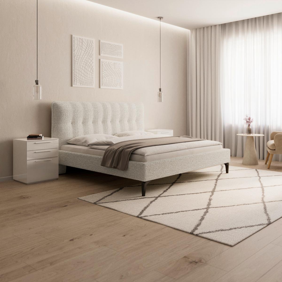 Pat tapițat crem Clea cca 180X200 crem - ivoar/maro deschis, Modern, lemn/metal (180/200cm) - Bessagi Home