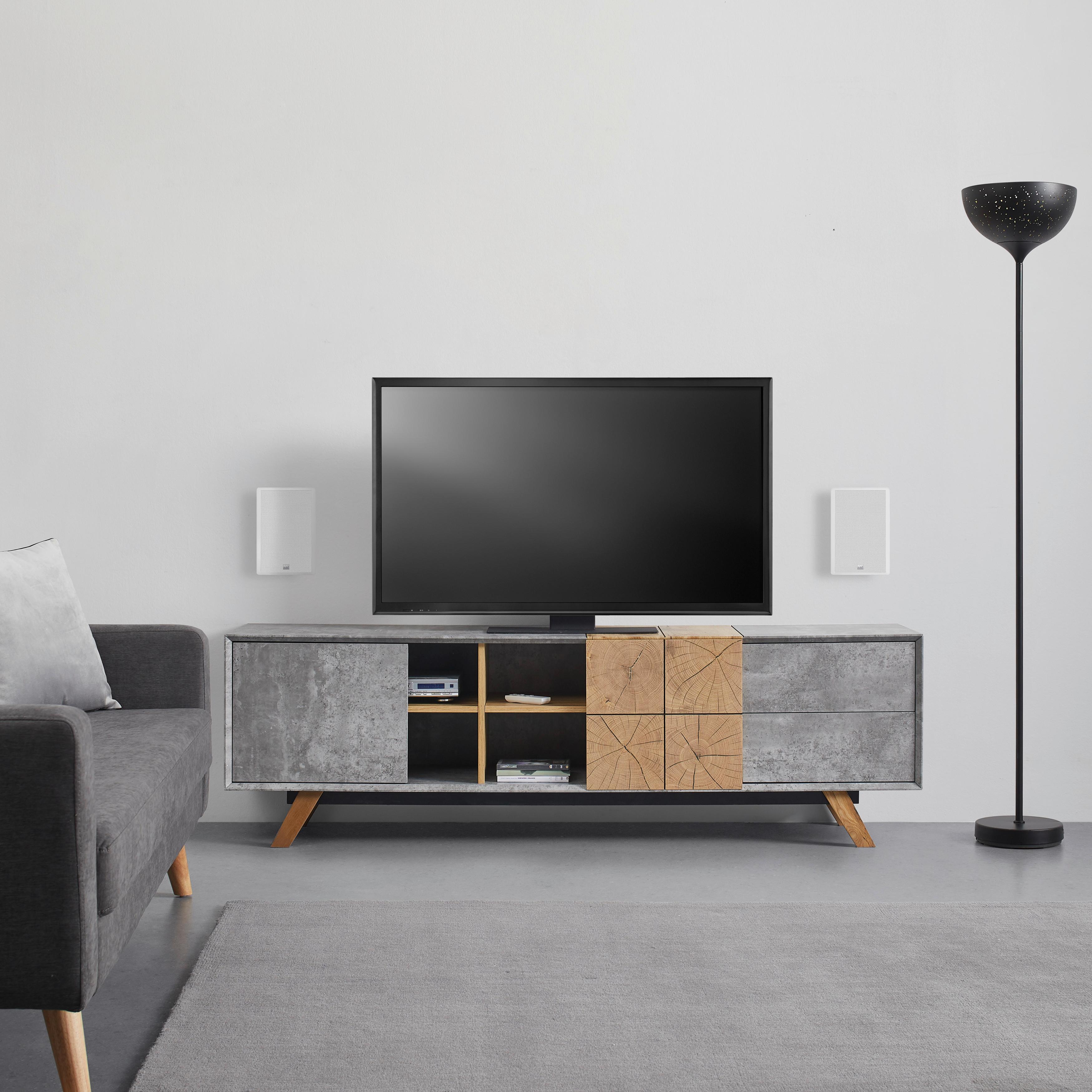 TV-Möbel CASPER grau Betonoptik, eichefarben - Eichefarben/Grau, Modern, Holz (180/55/40cm) - Bessagi Home