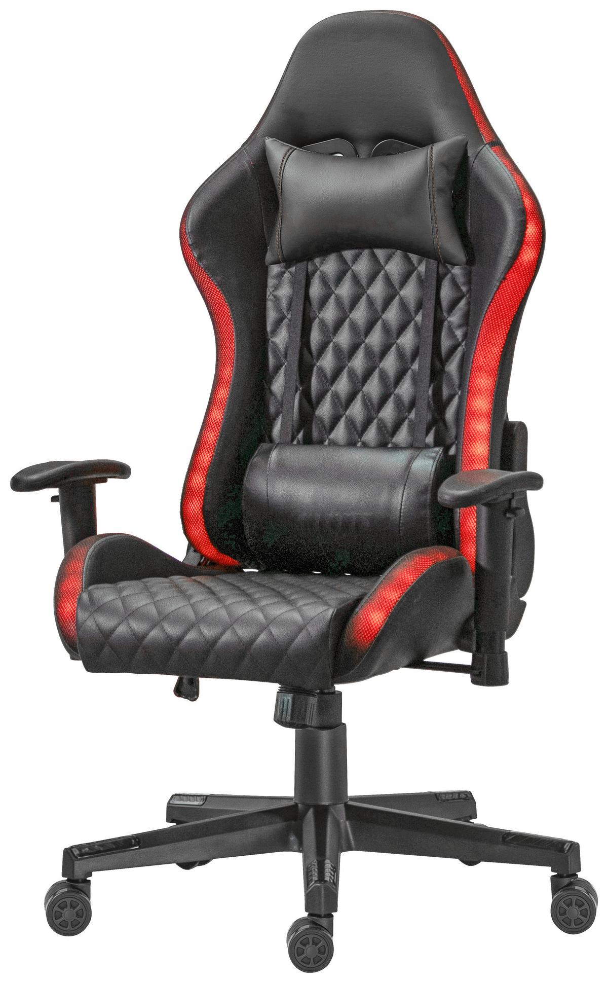 Gamer Szék Világítással Brandon - fekete, Modern, műanyag/textil (65/127-137/72cm)