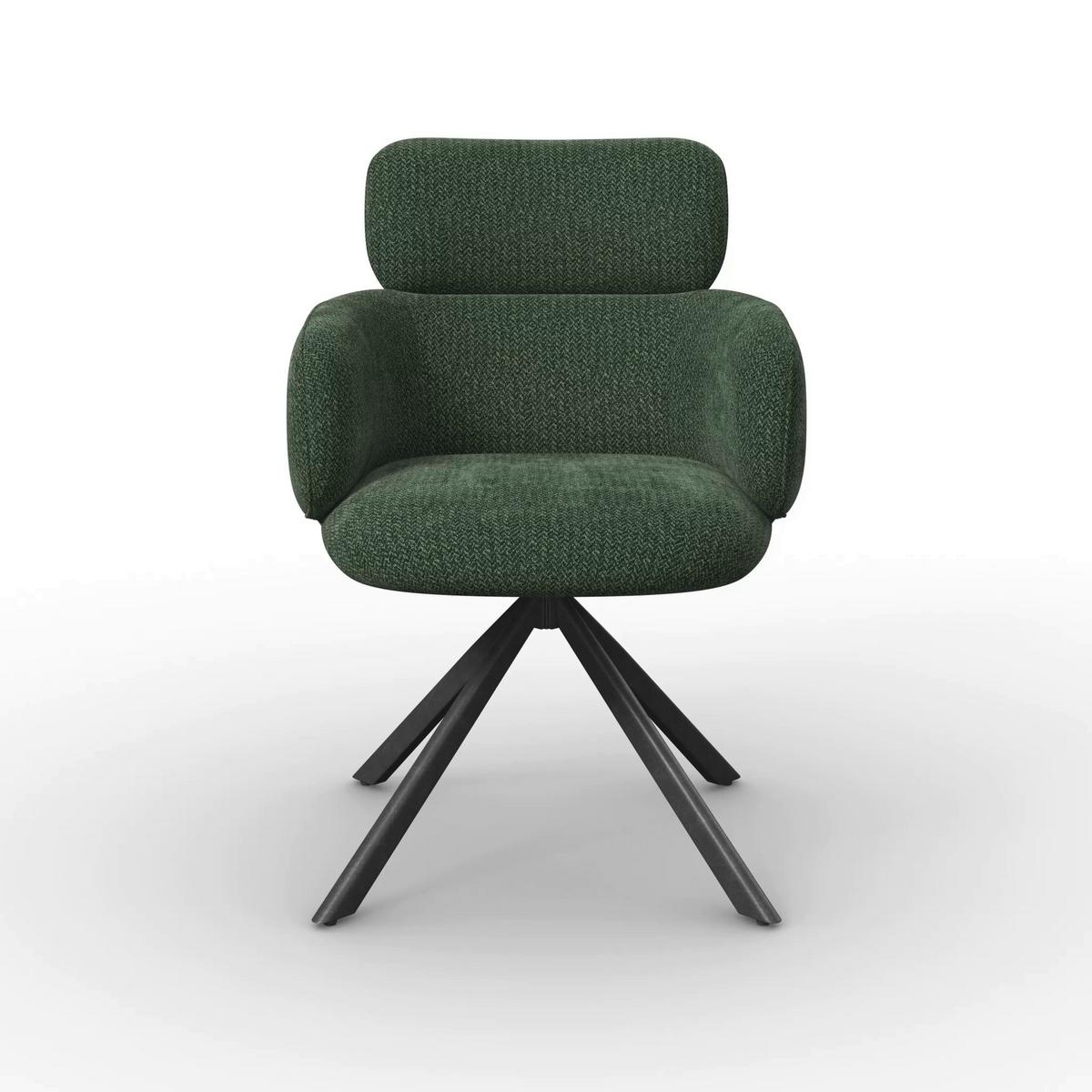 Armlehnstuhl Liora Grün Webstoff Drehbar Gepolstert - Schwarz/Grün, MODERN, Textil/Metall (57,5/84/61cm) - Bessagi Home