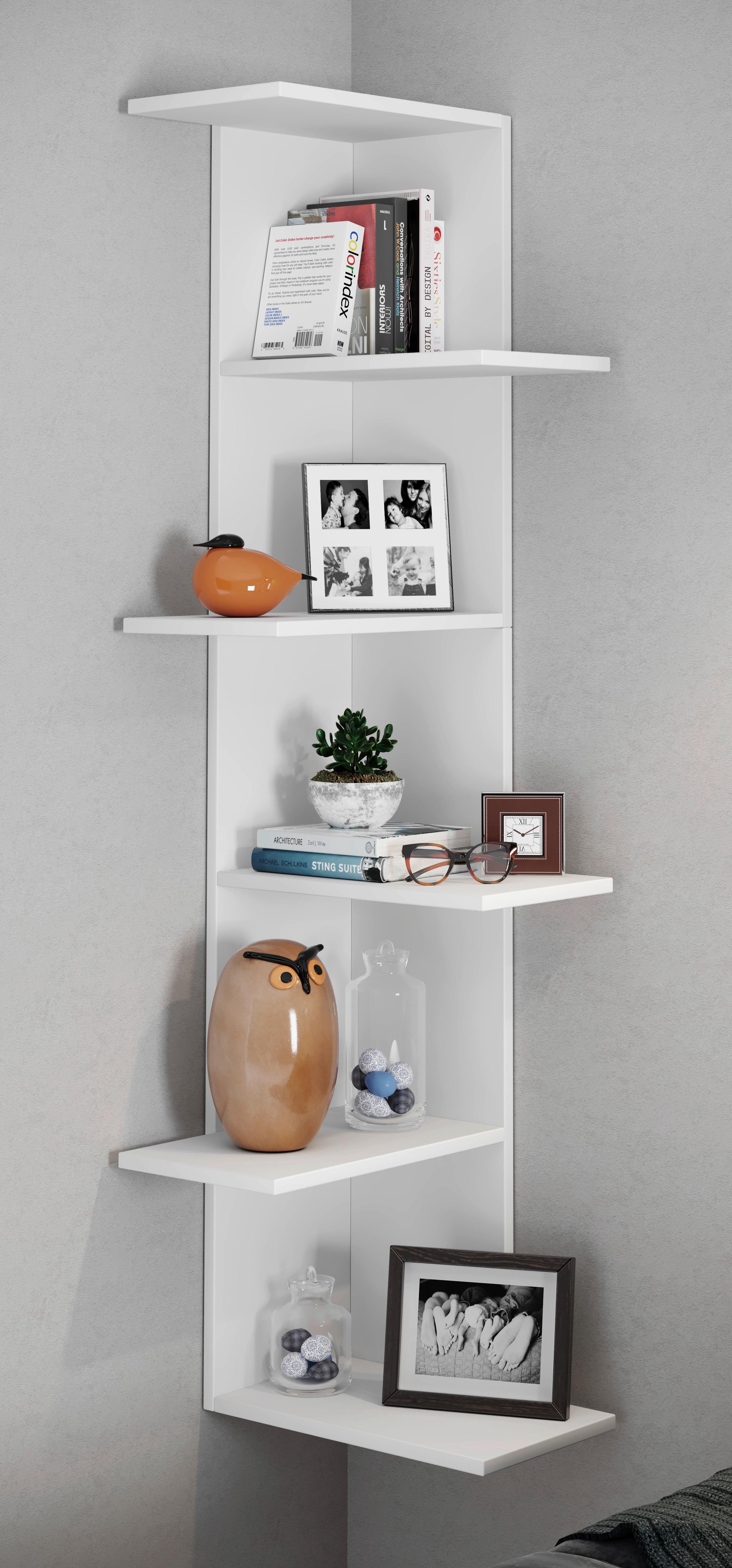 Eckregal BALOS XL Weiß ca. 37x140x37 cm - Weiß, LIFESTYLE, Holzwerkstoff (37/140/37cm) - MID.YOU