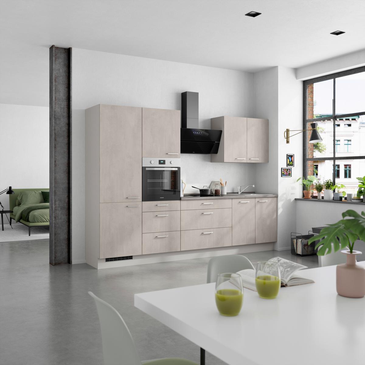 Küchenblock Riva High m. Geräten Grau - Schieferfarben/Edelstahlfarben, MODERN, Holzwerkstoff/Metall (300cm) - Nobilia