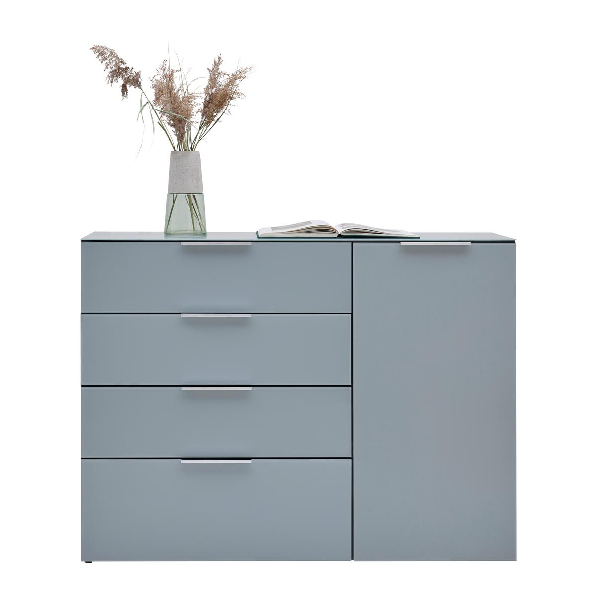 Sideboard Oakland in Grau/Graphitfarben - Chromfarben/Silberfarben, MODERN, Glas/Holzwerkstoff (134/102/42cm) - Premium Living