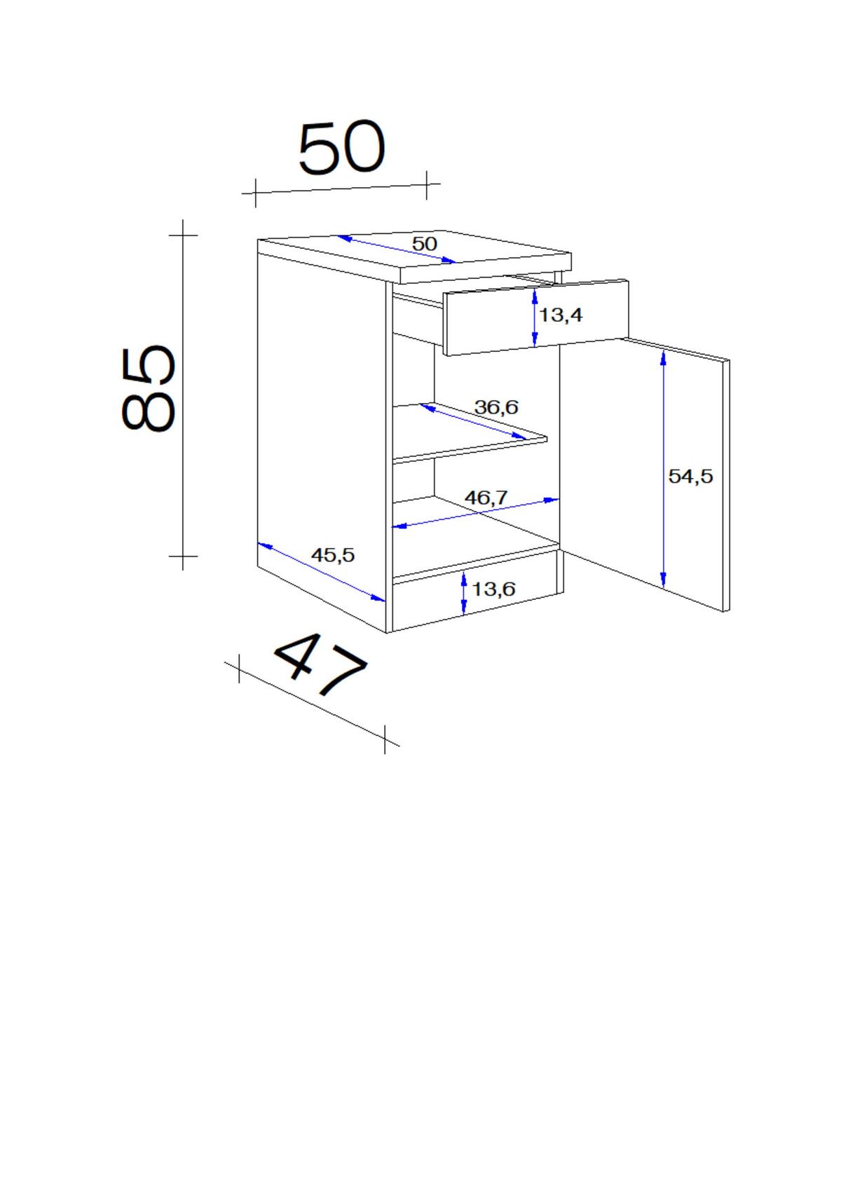 CORP INFERIOR DE BUCĂTĂRIE SPEED  US 50-50 W - gri deschis/alb, Konventionell, material pe bază de lemn (50/85/50cm)