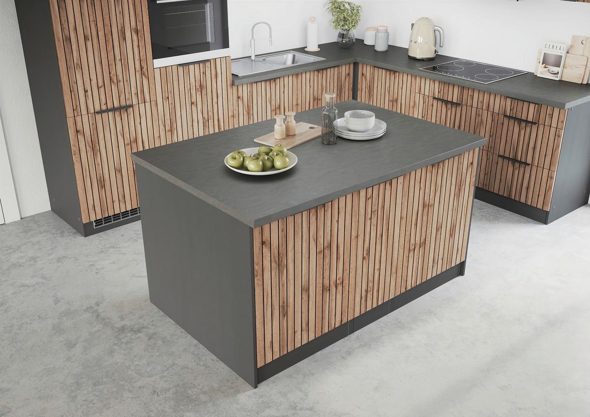 Kücheninsel Liverpool Typ 1 Eiche - Schieferfarben/Eiche Wotan, Basics, Holzwerkstoff/Metall (153/86/101cm) - Held