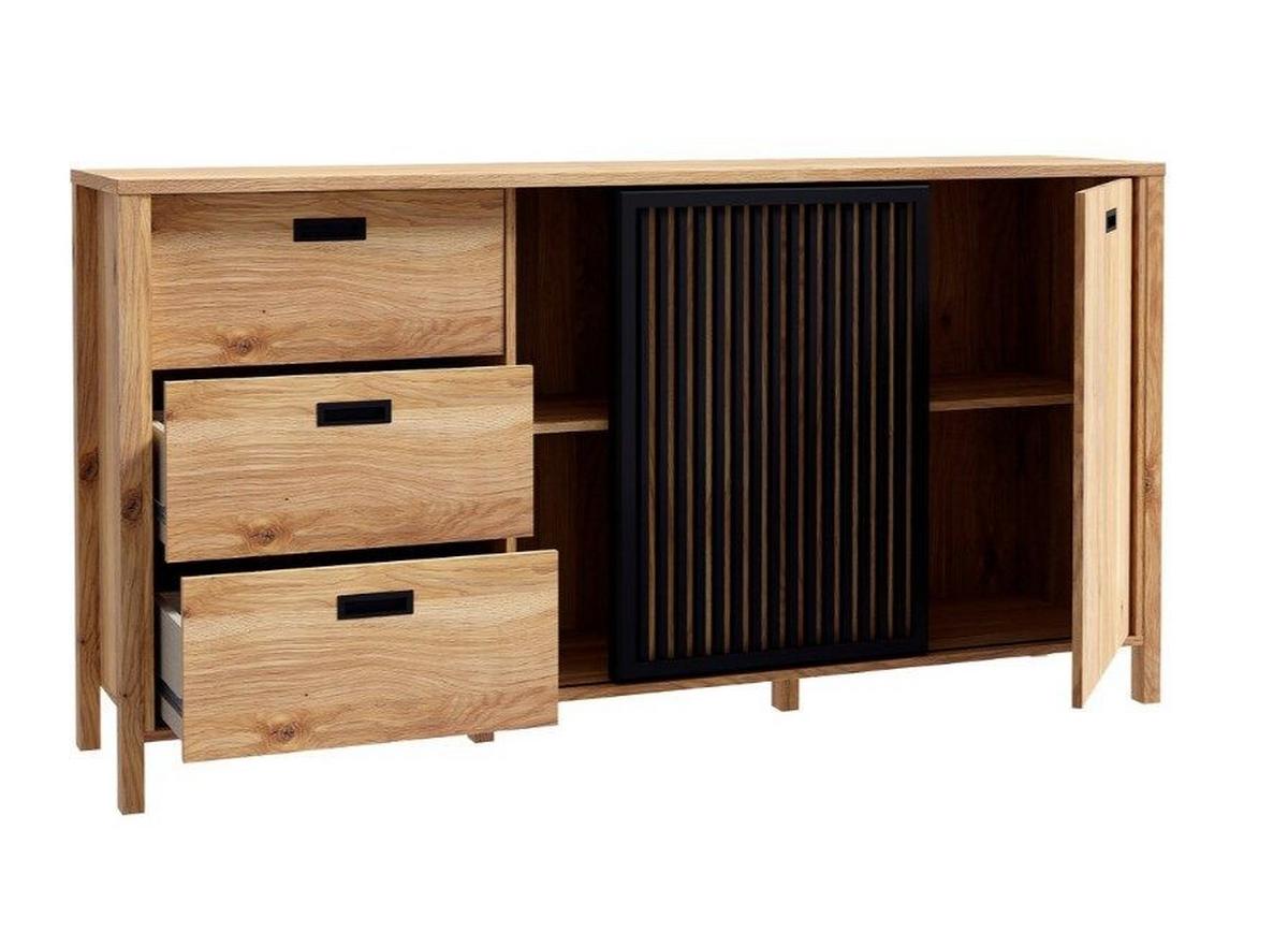 Comodă JYTANA - culoare lemn stejar/negru, Modern, material pe bază de lemn (174,8/91,5/40,2cm) - Premium Living