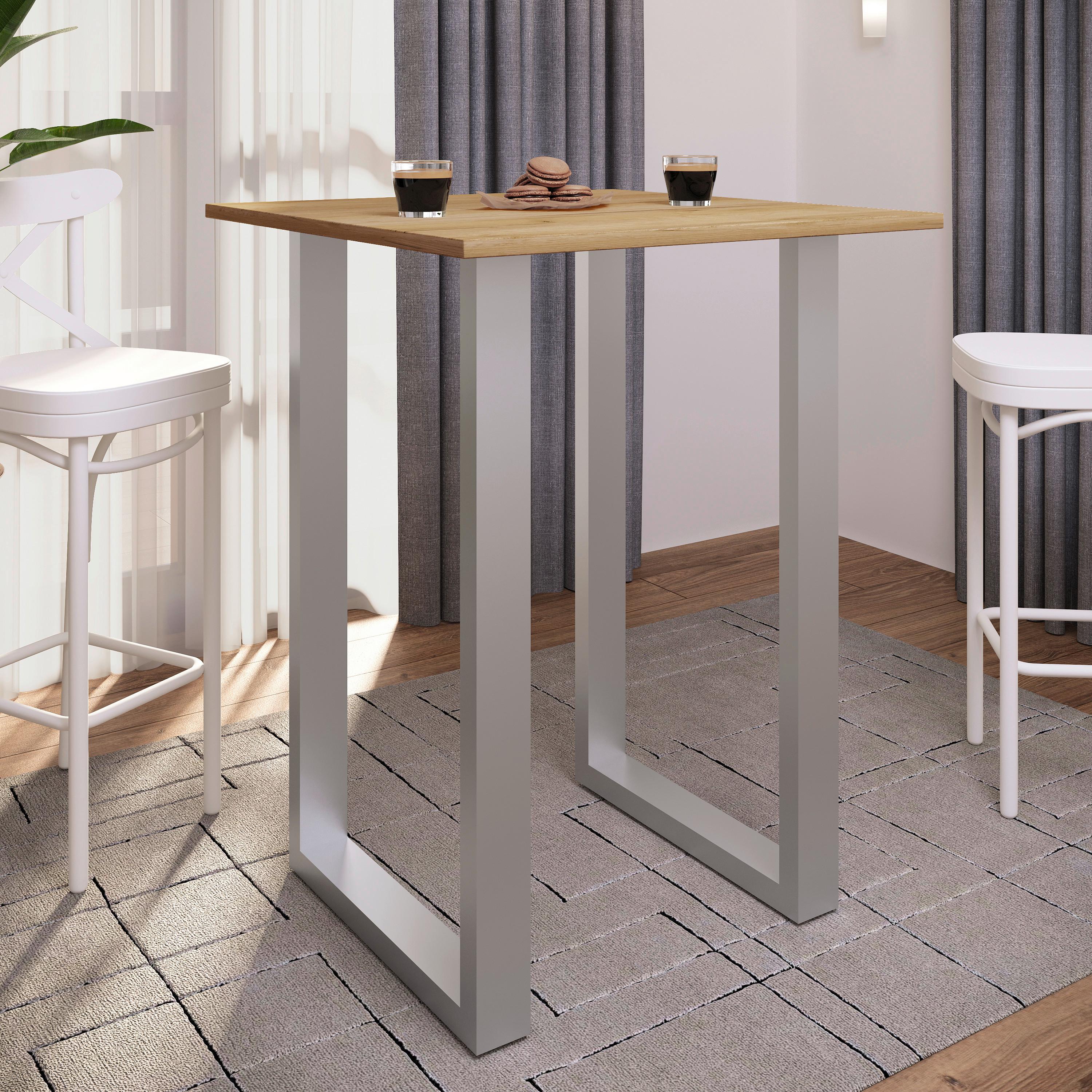 Bartisch Xona ca. 80x102x50 cm Eiche/Silber - Honigeiche/Silberfarben, KONVENTIONELL, Holzwerkstoff/Metall (80/102/50cm)