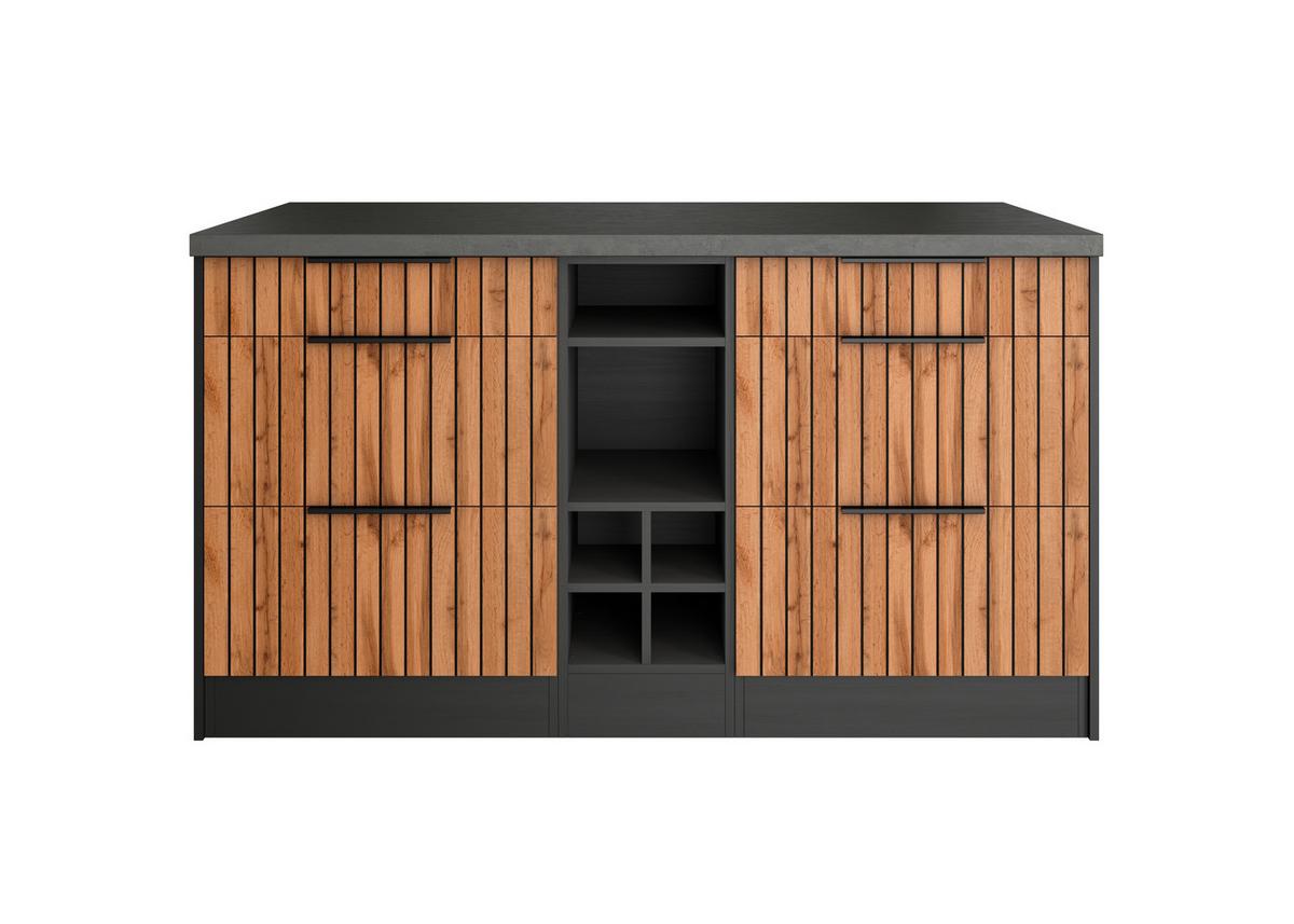Kücheninsel Liverpool Typ 2 Eiche - Schieferfarben/Eiche Wotan, Basics, Holzwerkstoff/Metall (153/86/101cm) - Held
