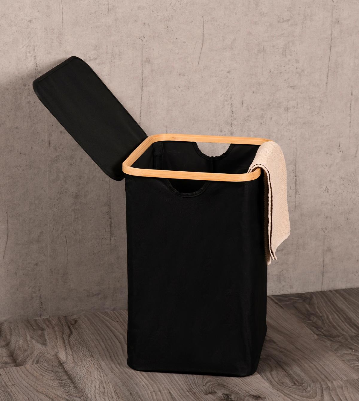 WOREK NA PRANIE BAMBUS - kolor naturalny/czarny, Basics, drewno/tkanina (41/50/33cm) - Kesper