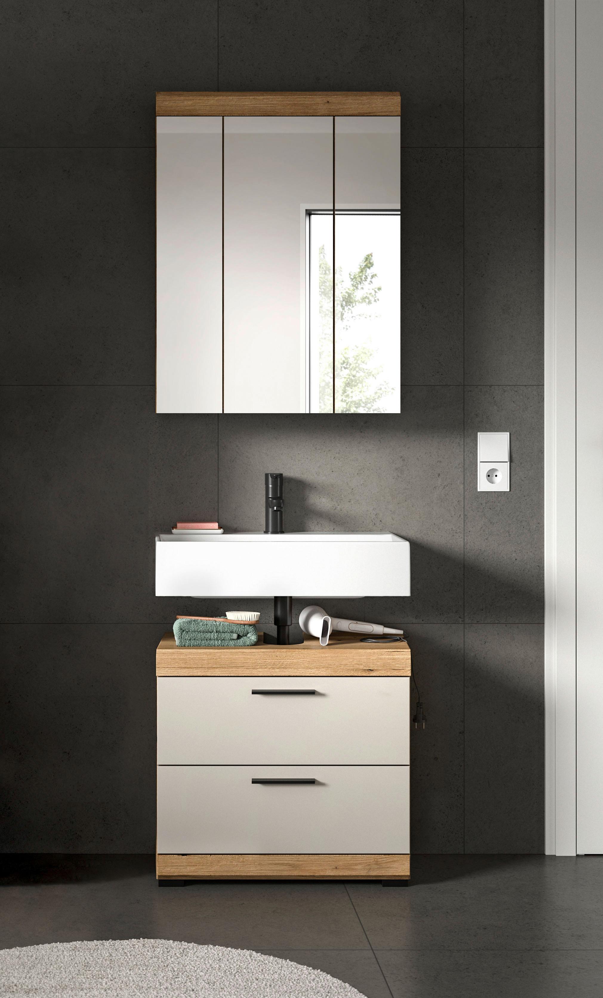 Badezimmer Scout 2-tlg. ca. 60 cm Kaschmir - Kaschmir/Schwarz, MODERN, Glas/Holzwerkstoff (60cm) - MID.YOU