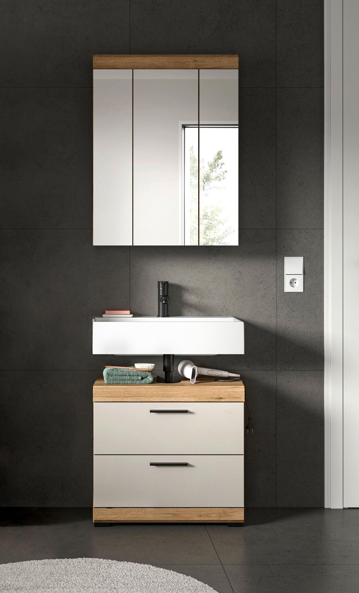 Badezimmer Scout 2-tlg. ca. 60 cm Kaschmir - Kaschmir/Schwarz, MODERN, Glas/Holzwerkstoff (60cm) - MID.YOU