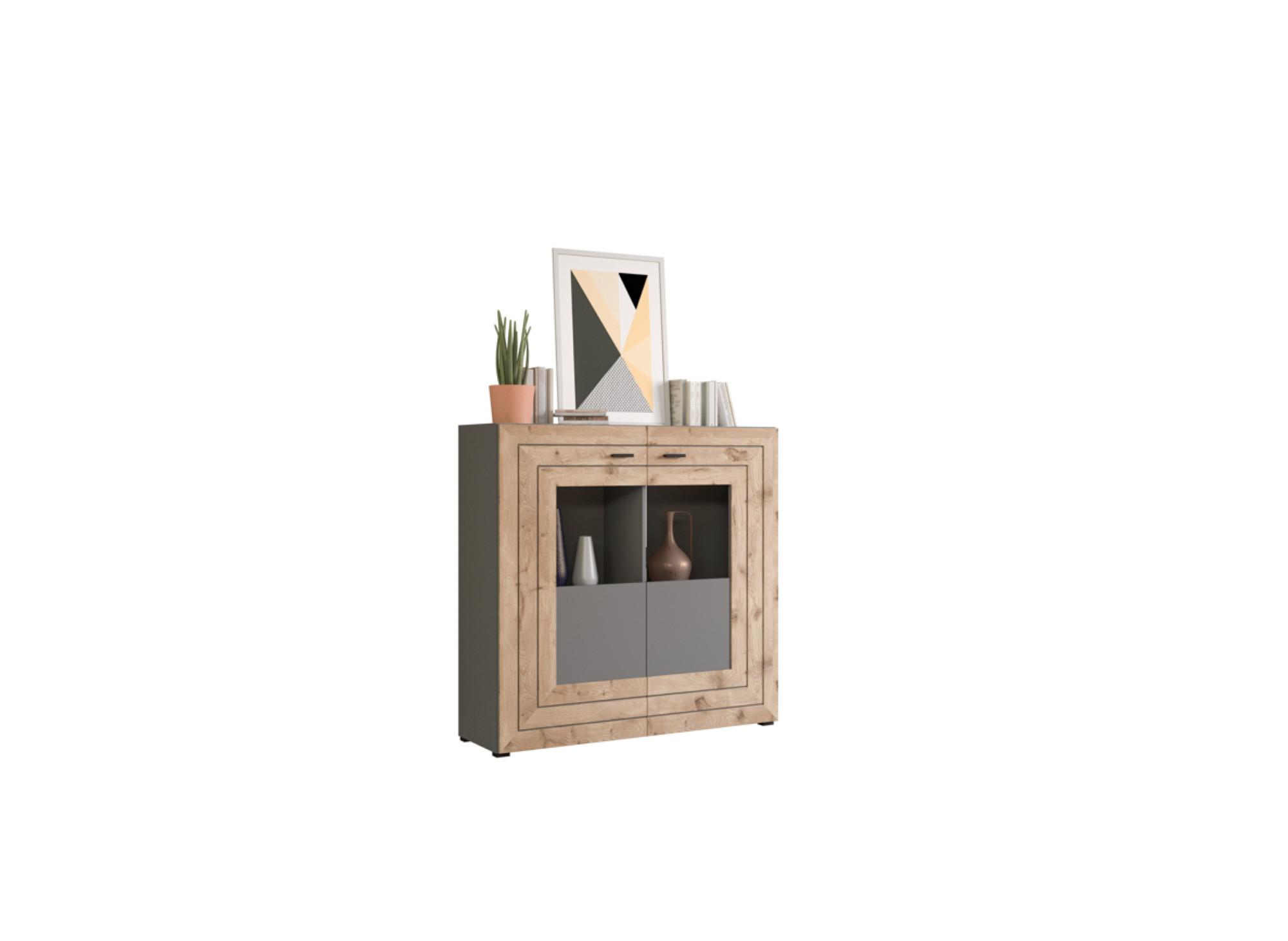 Highboard Freno ca. 120x117 cm Nox Eiche/Grau - KONVENTIONELL, Glas/Holzwerkstoff (120/117/37cm) - MID.YOU