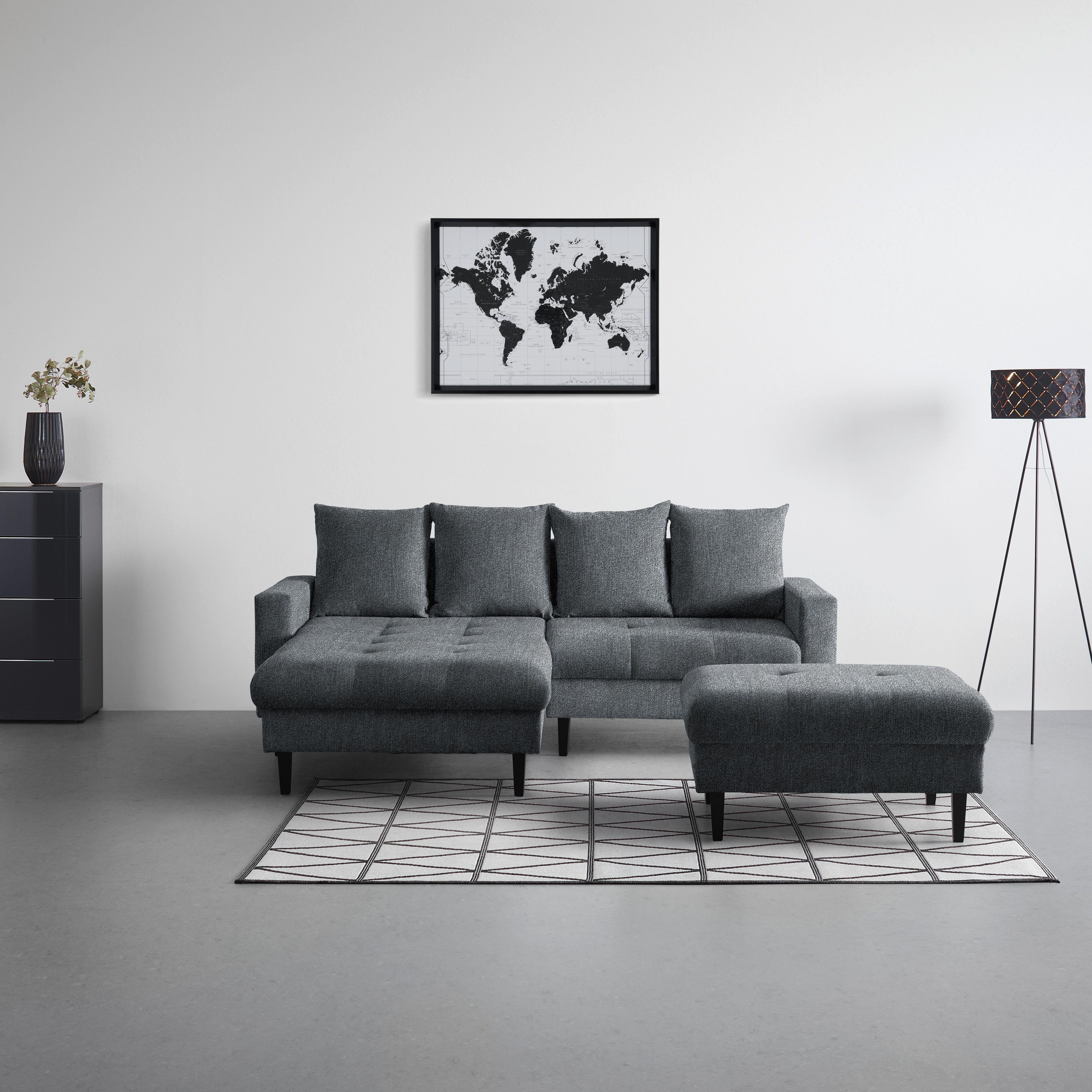 Hocker Boston Blaugrau - Blaugrau/Schwarz, KONVENTIONELL, Holz/Textil (93/46/75cm) - Based
