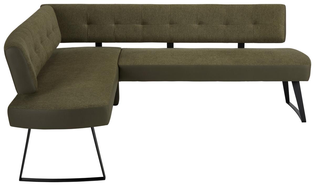 Eckbank in Grün ca. 170x220cm - Dunkelgrau/Schwarz, Modern, Textil/Metall (170/220cm) - Premium Living