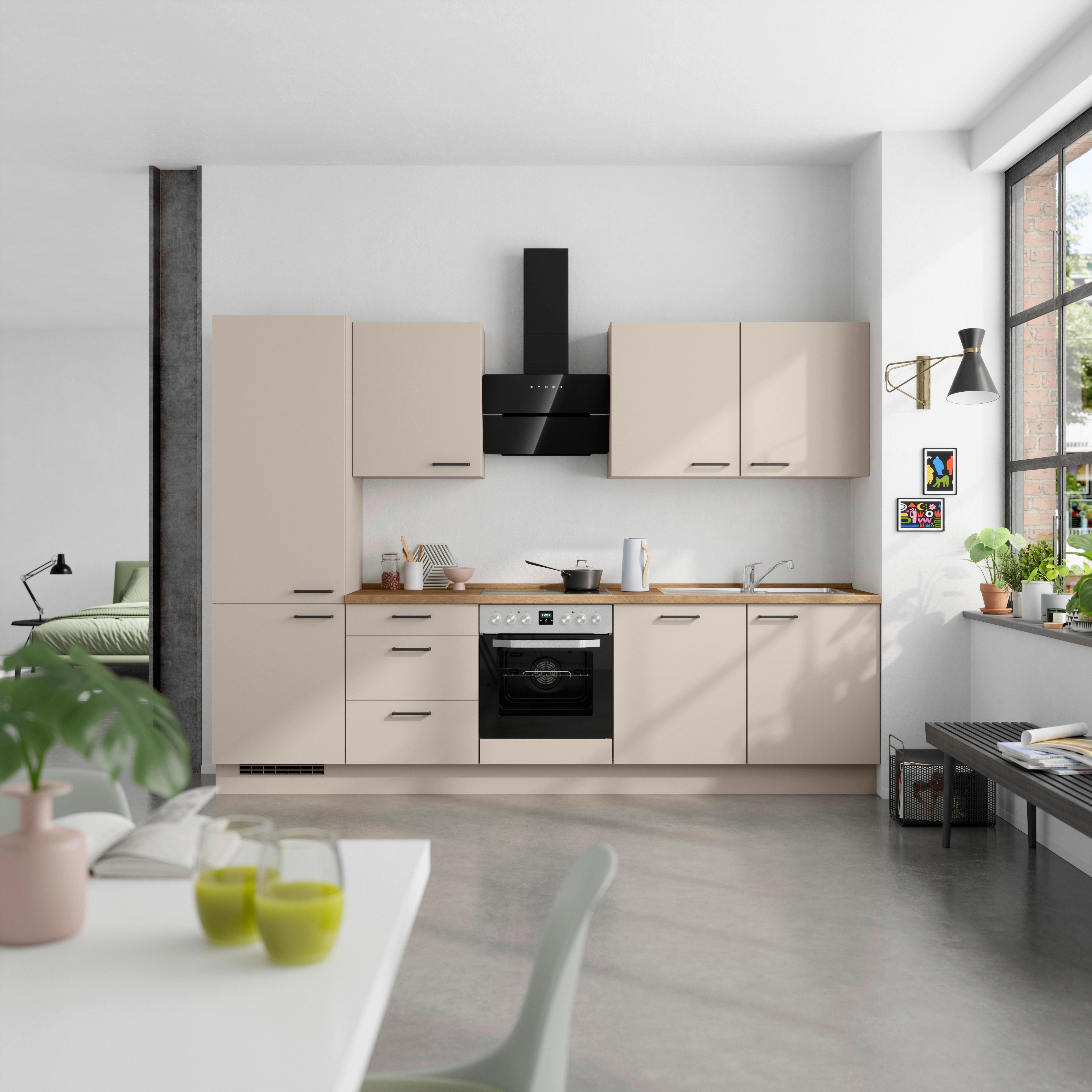 Küchenleerblock Easytouch High o. Geräte Sandfarben - Sandfarben/Eichefarben, MODERN, Holzwerkstoff/Metall (300cm) - Nobilia