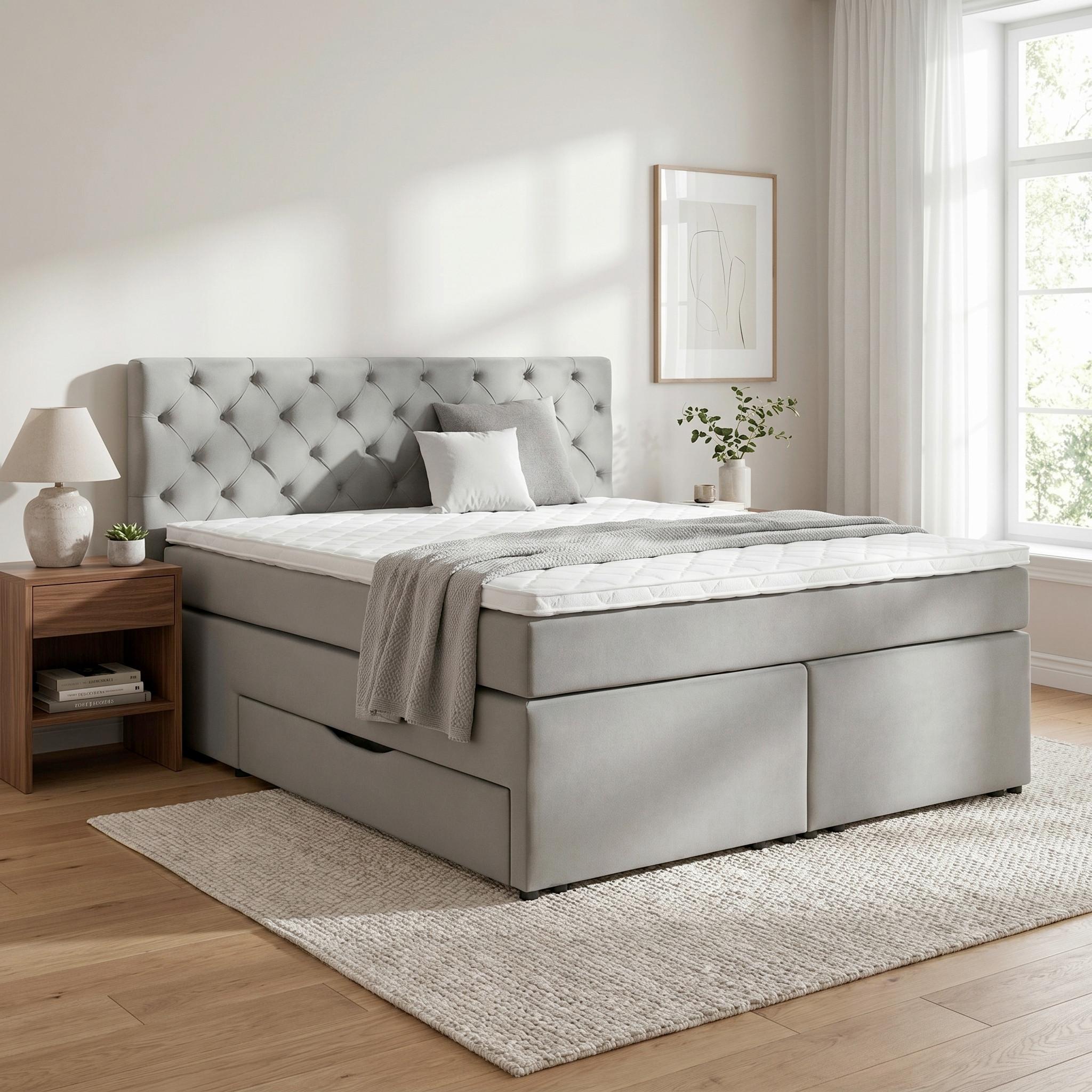 Boxspringbett Chester Grau Ca. 160x200cm - Schwarz/Grau, Holzwerkstoff/Kunststoff (160/200cm) - Mömax