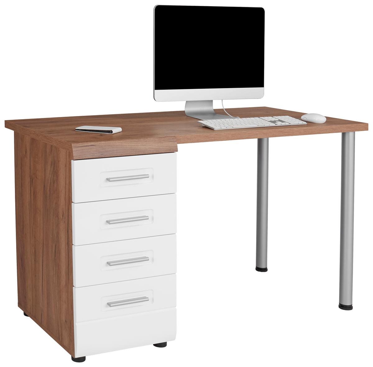 Masă de birou Avensis New - alb/culoare lemn stejar, Konventionell, material pe bază de lemn (130/72cm) - Premium Living