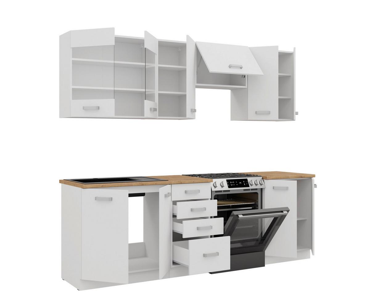 Blok Kuhinja Eko - boja hrasta/bela, Moderno, staklo/pločasti materijal (260/218/60cm) - Modern Living
