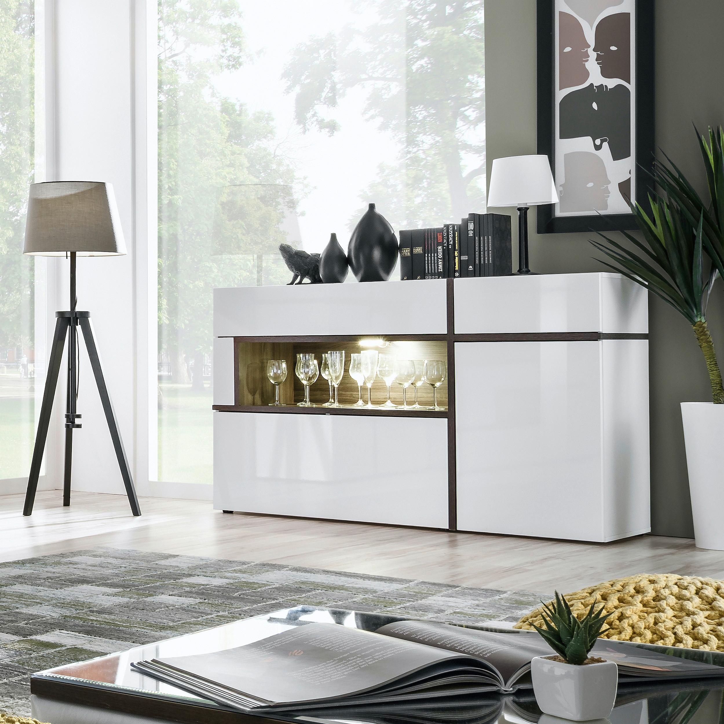 Sideboard Cross Weiß/Ulmefarben - Ulmefarben/Weiß Hochglanz, MODERN, Holzwerkstoff/Kunststoff (150/90/45cm) - Premium Living