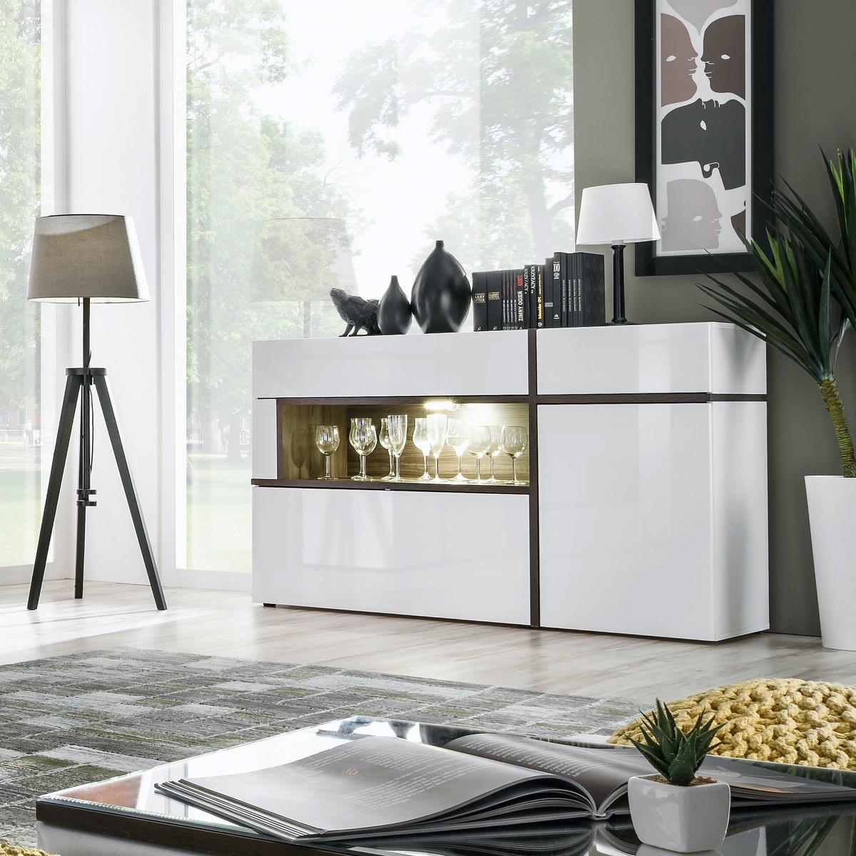 Sideboard Cross Weiß/Ulmefarben - Ulmefarben/Weiß Hochglanz, MODERN, Holzwerkstoff/Kunststoff (150/90/45cm) - Premium Living
