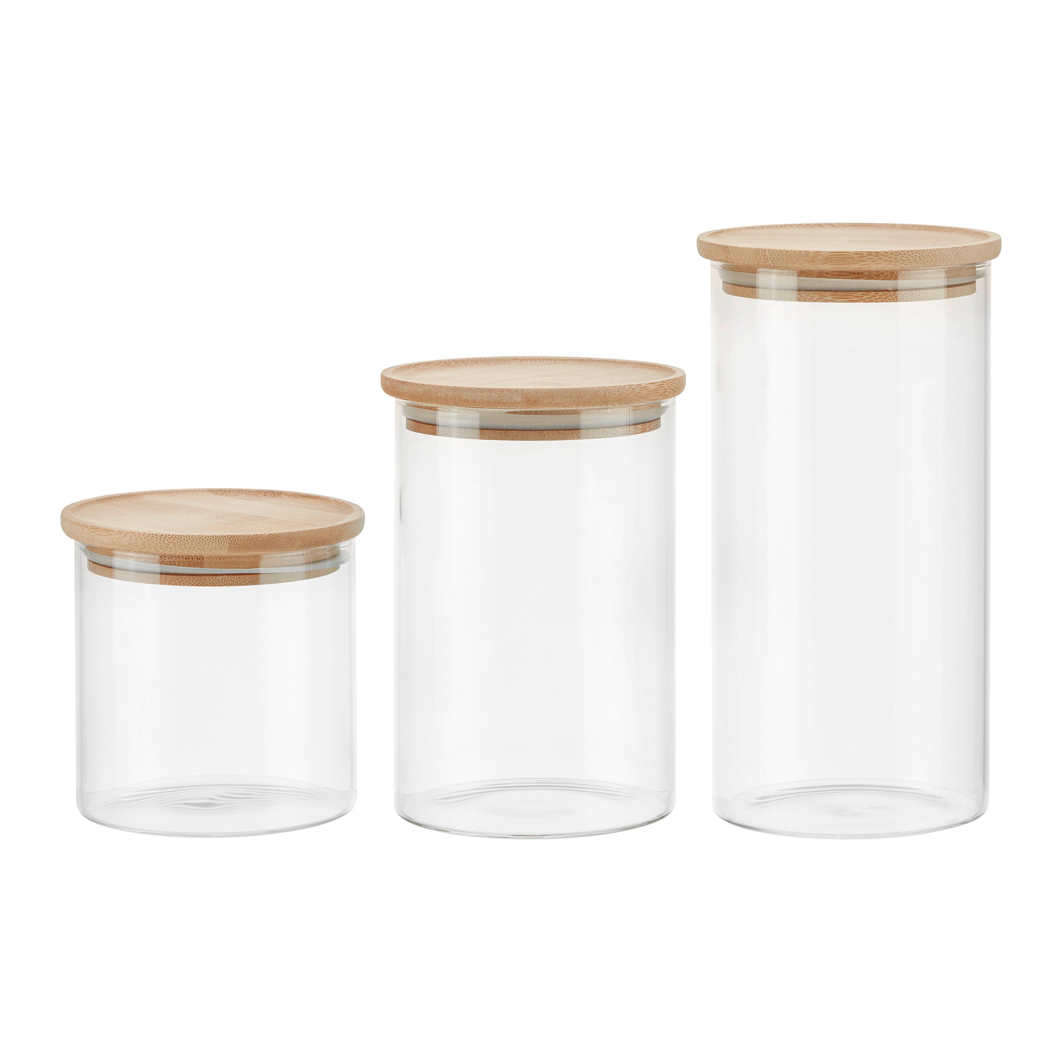 Vorratsdosenset Denisa aus FSC-zertifiziertem Bambus - Braun, MODERN, Glas/Holz (10/20cm)