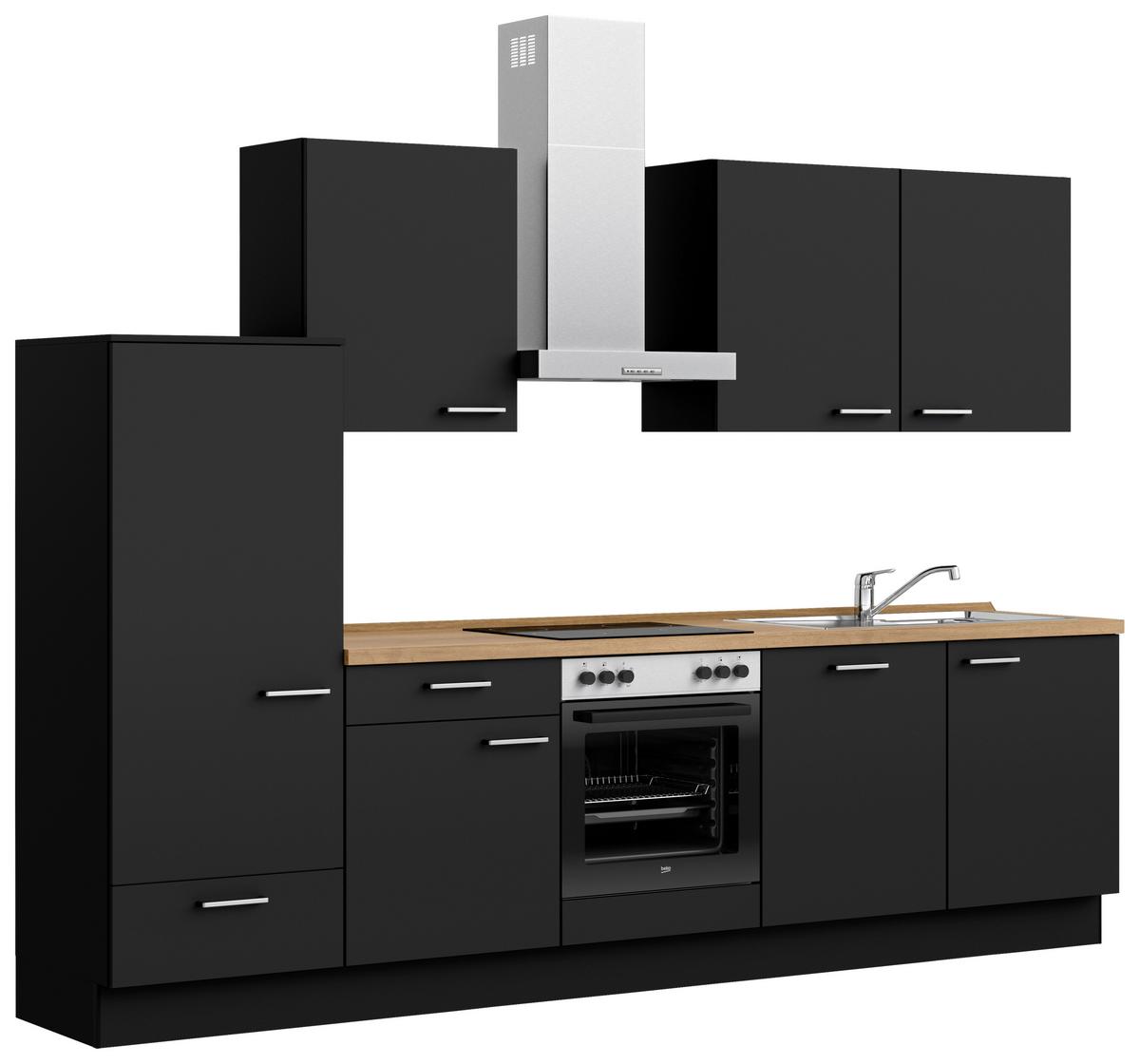 Küchenblock Touch Low m. Geräten Schwarz - Edelstahlfarben/Eichefarben, MODERN, Holzwerkstoff/Metall (300cm) - Nobilia