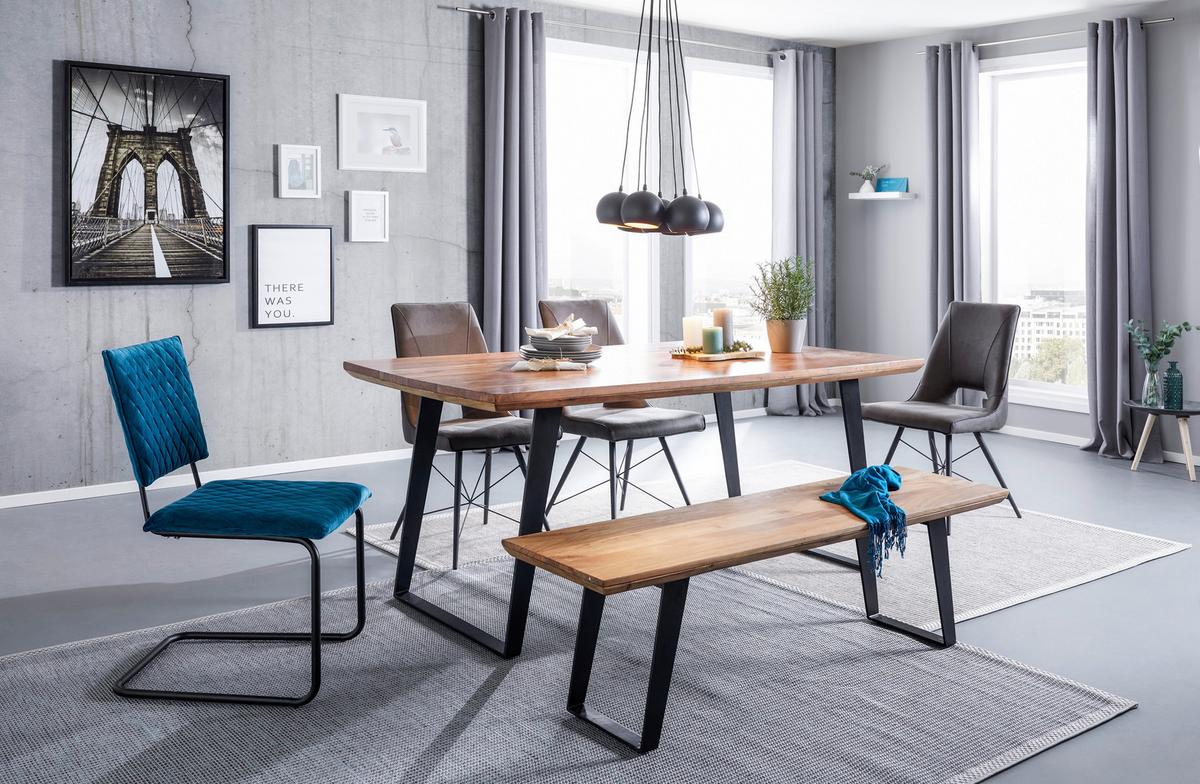 Sitzbank Schwarz/Akazie - Schwarz/Akaziefarben, LIFESTYLE, Holz/Metall (150/45/38cm) - Zandiara