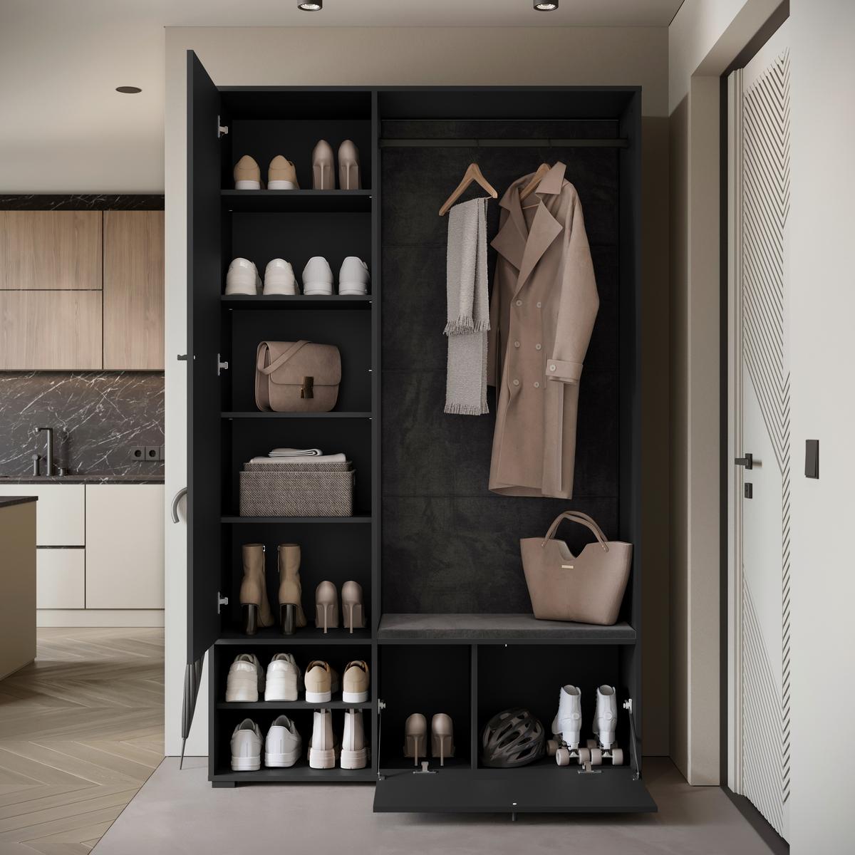 Garderobe Dino 013 4-tlg. Schwarz - Schwarz, Basics, Holzwerkstoff (117,3/190/33cm) - P & B