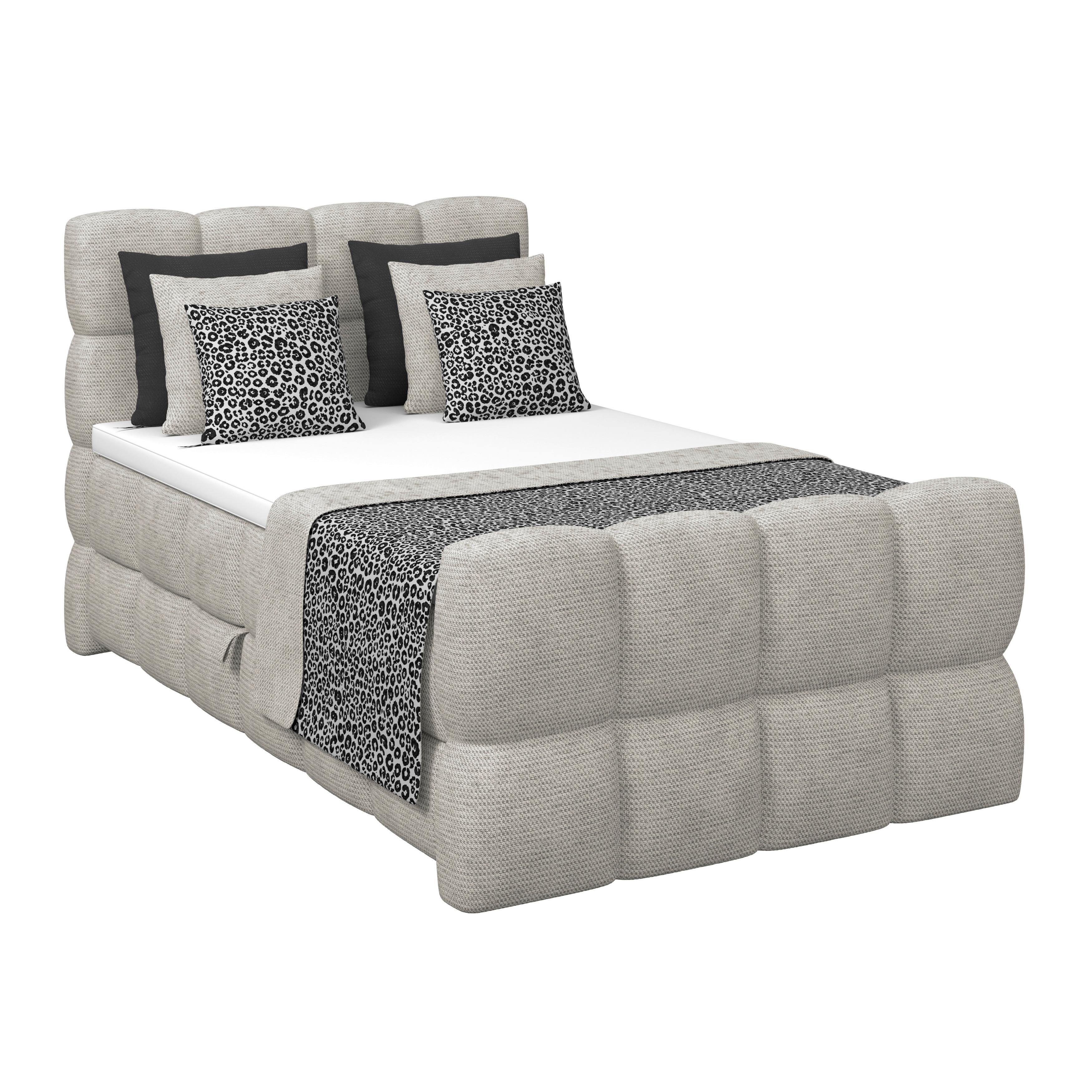 Postelja Boxspring Brisbane, Ekru Barva, 140x200 - črna/ekru, Trend, kovina/umetna masa (140/200cm) - Premium Living