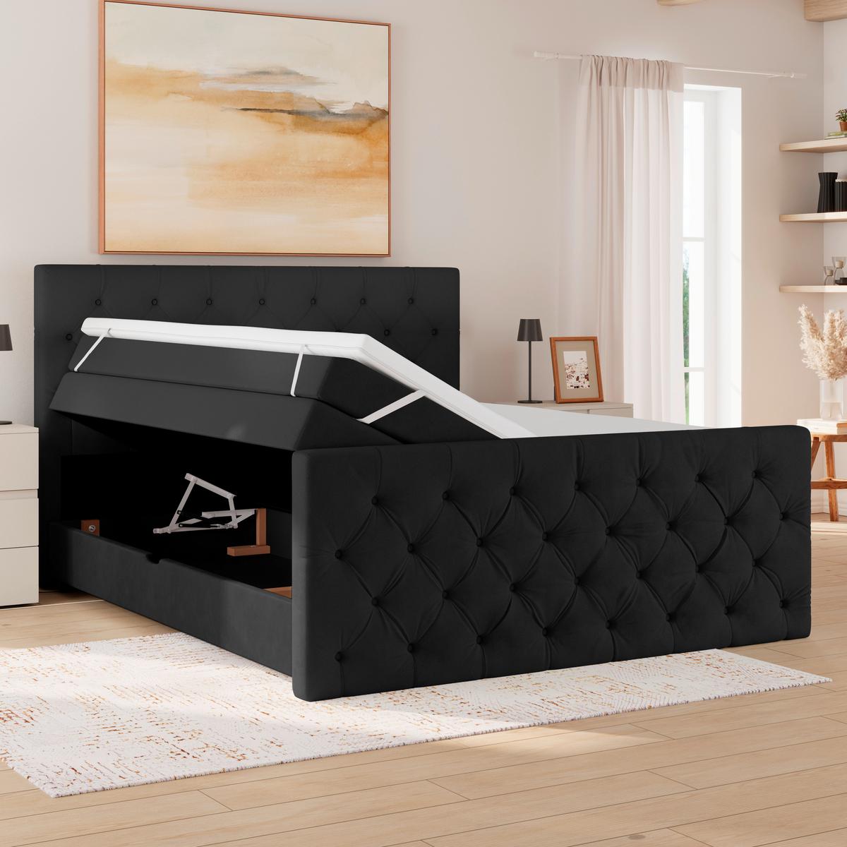 Boxspring Krevet Elio - bež/crna, Romantično / ladanjski, tekstil/plastika (160/200cm) - Modern Living