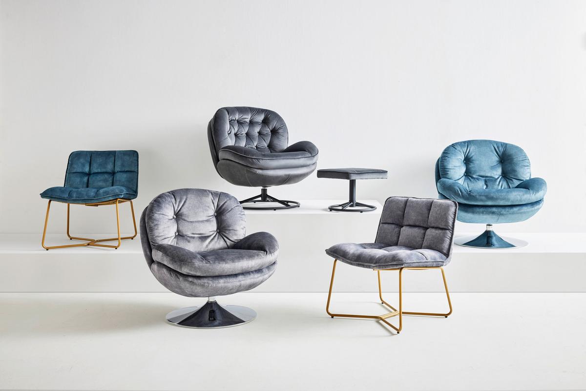 Sessel Rina Grau Samt Gepolstert - Goldfarben/Grau, MODERN, Holz/Textil (67/76,5/69,5cm) - Bessagi Home