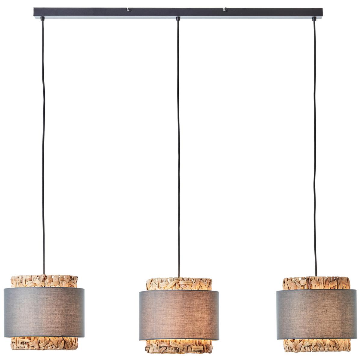 Pendelleuchte Waterlilly Naturfarben/Grau max. 60 Watt - Beige/Grau, Natur, Holz/Textil (120/110/25cm) - Brilliant