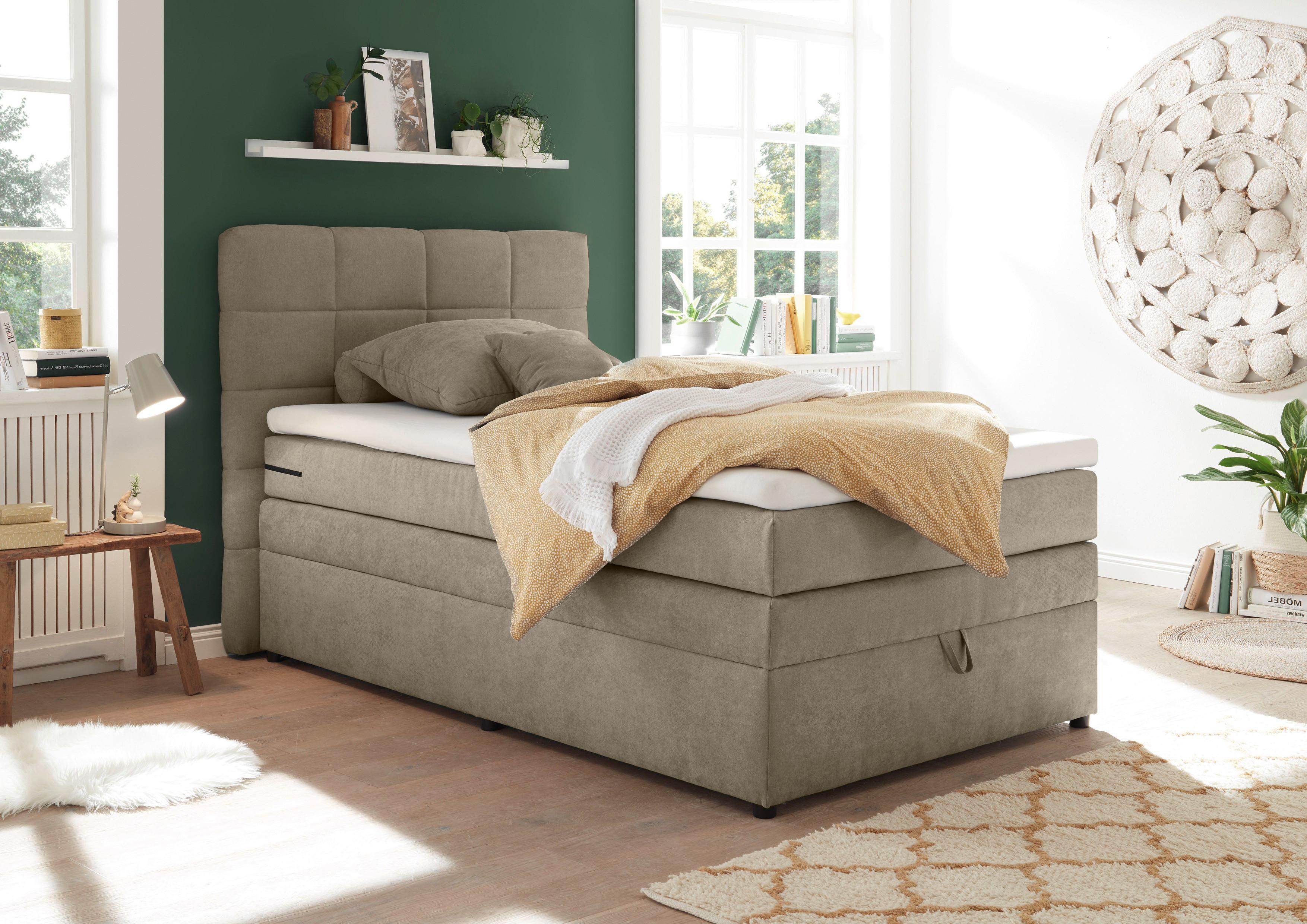 Boxspringbett Tacoma 3 inkl. Topper ca. 120x200 cm Sandf. - Sandfarben, KONVENTIONELL, Kunststoff/Textil (120/200cm) - MID.YOU