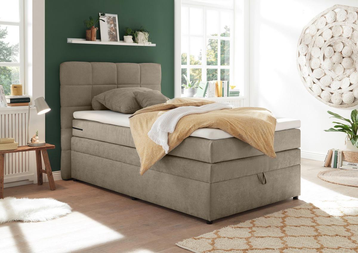Boxspringbett Tacoma 3 inkl. Topper ca. 120x200 cm Sandf. - Sandfarben, KONVENTIONELL, Kunststoff/Textil (120/200cm) - MID.YOU